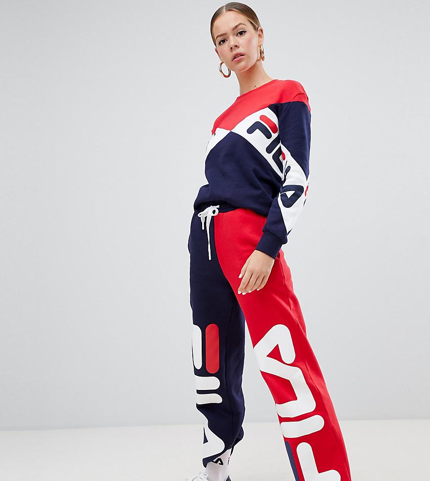 Fila Tracksuit Bottoms With Large Front Logo In Color Block Two-piece in  Red | Lyst
