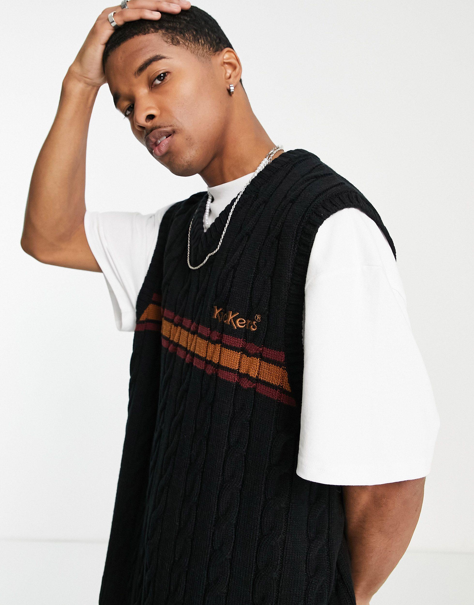 Kickers Cable Knit Vest in Black for Men | Lyst