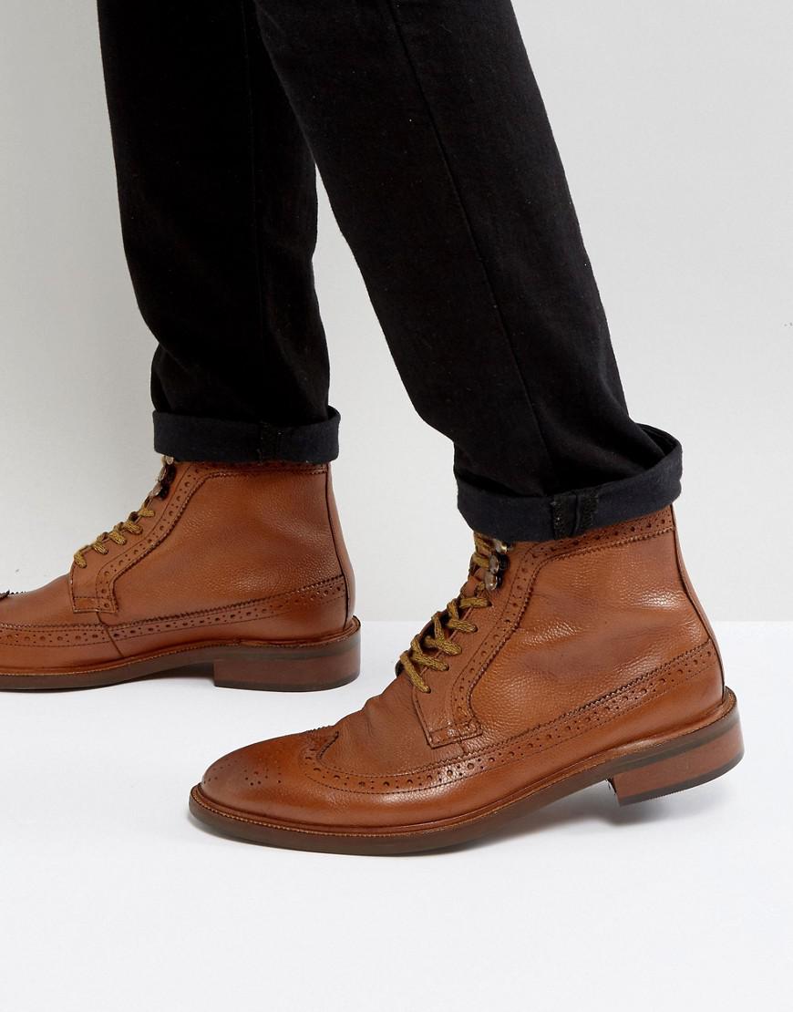 Dune Leather Pebble Brogue Boots In Tan in Brown for Men - Lyst