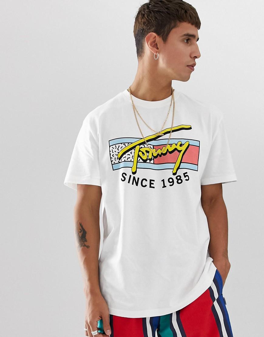 Tommy Hilfiger Denim T-shirt With Neon Retro Signature Chest Print in White  for Men | Lyst Australia