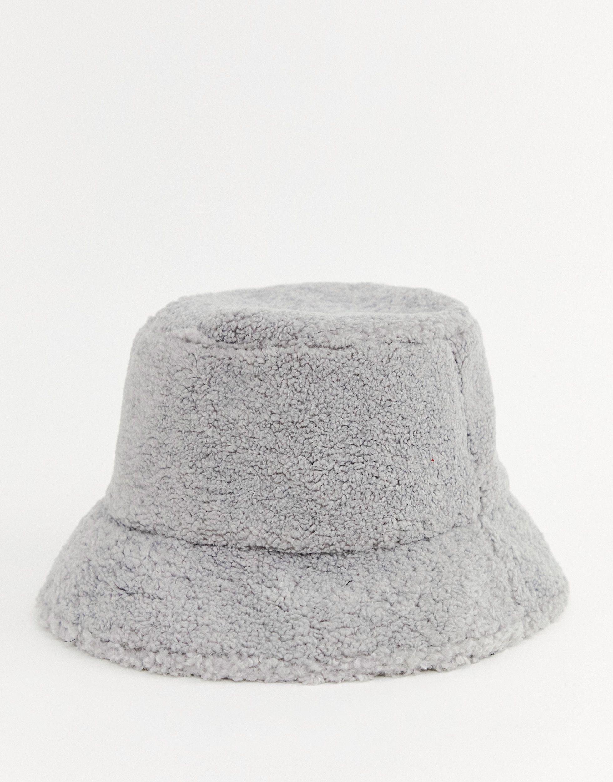ASOS Denim Gray Borg Bucket Hat in 