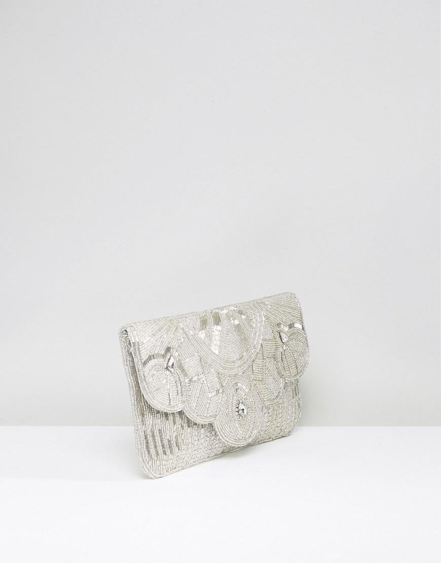 white beaded clutch bag