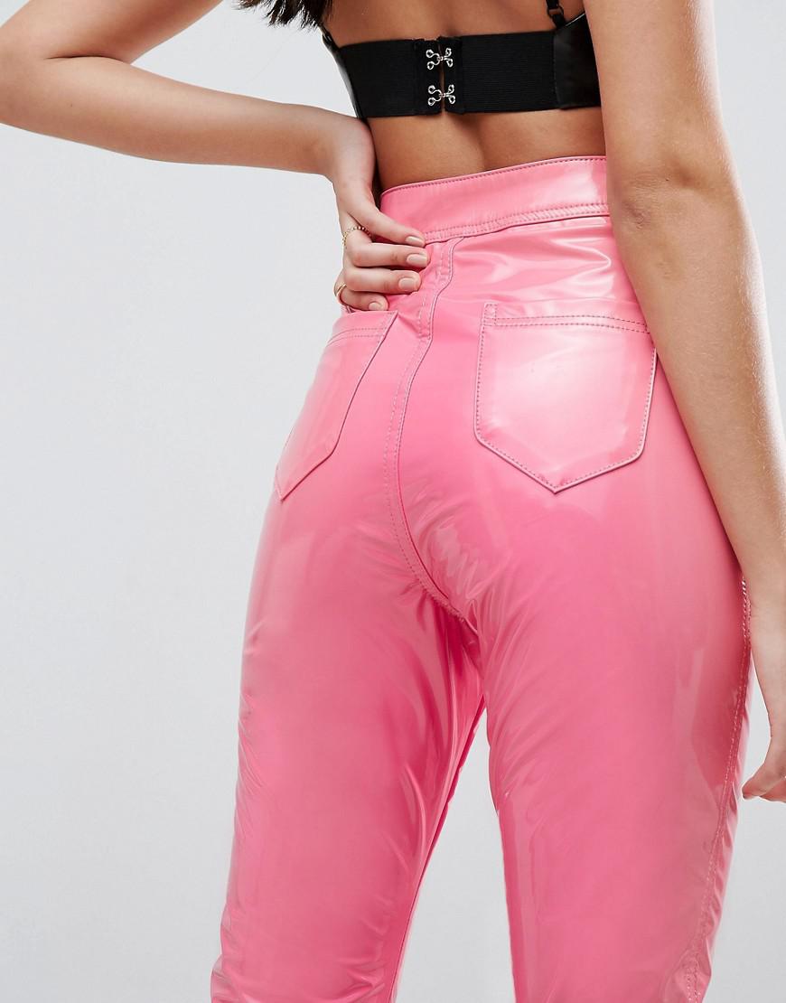 pink vinyl jeans