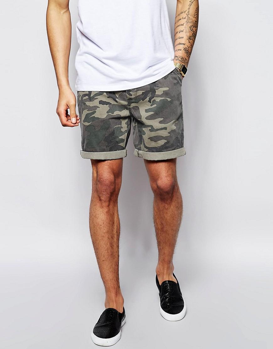 Asos Chino Shorts With Camo Print in Green for Men Lyst