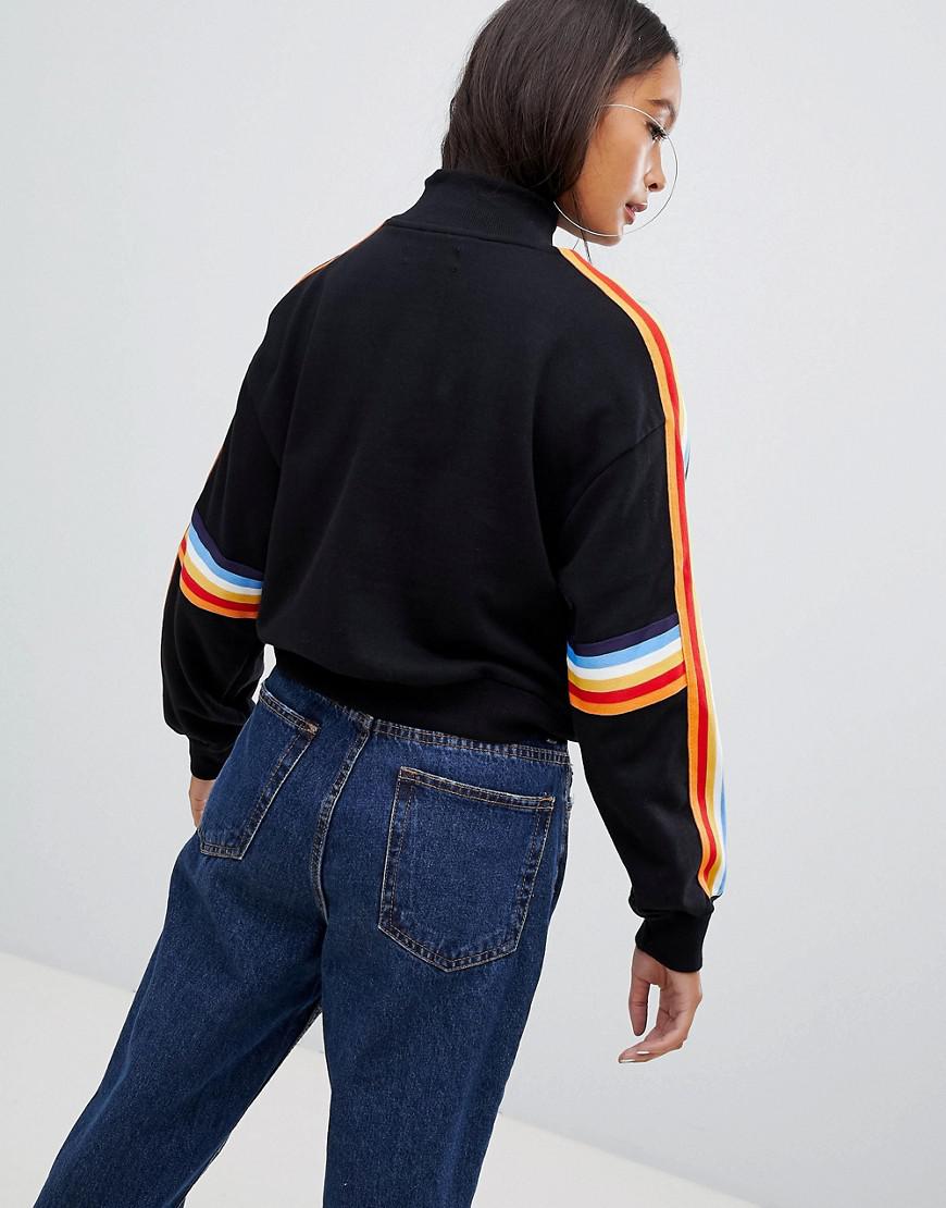 Bershka Rainbow Side Stripe Zip Up Sweatshirt In Black in Blue - Lyst