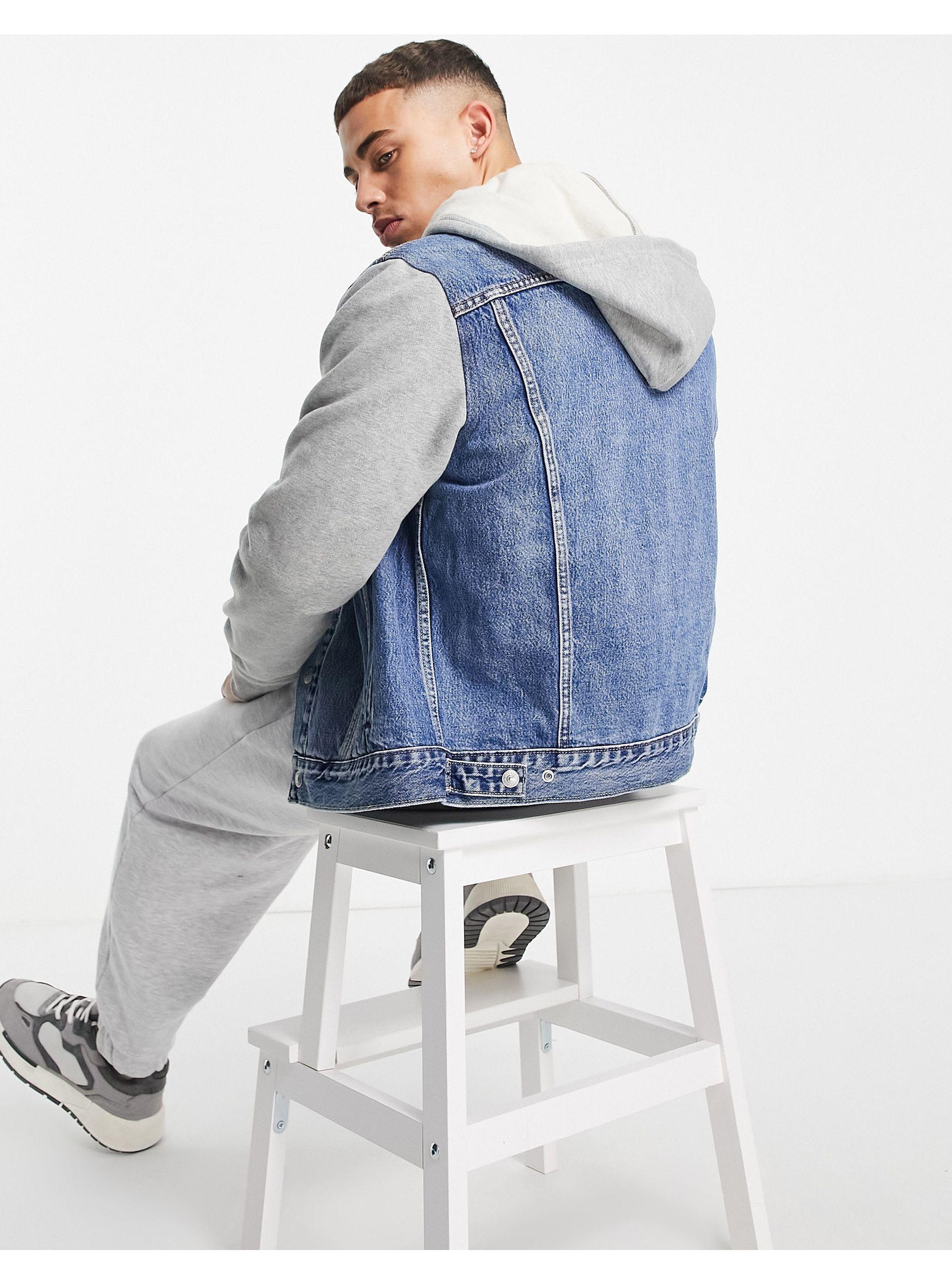 Levi s Hybrid Sweat Hood Sleeve Denim Trucker Jacket in Grey for Men Lyst UK