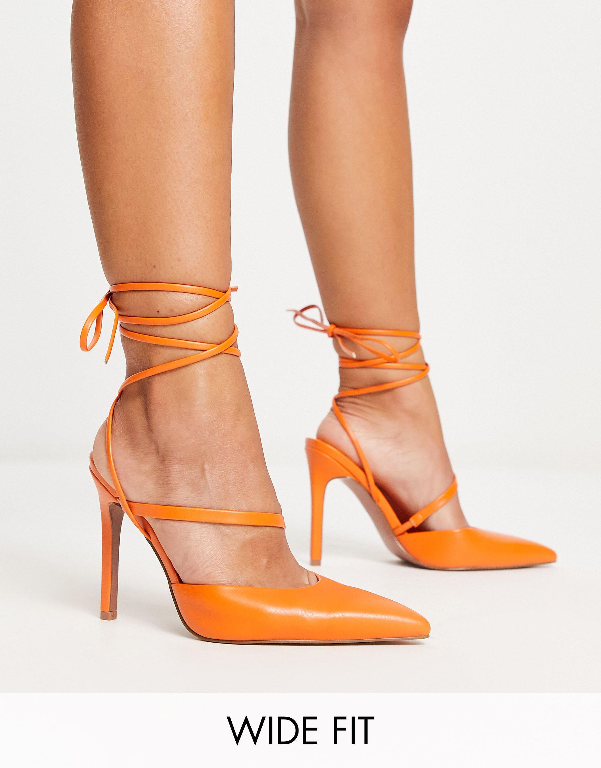 ASOS Wide Fit Pride Tie Leg High Heeled Shoes in Orange | Lyst