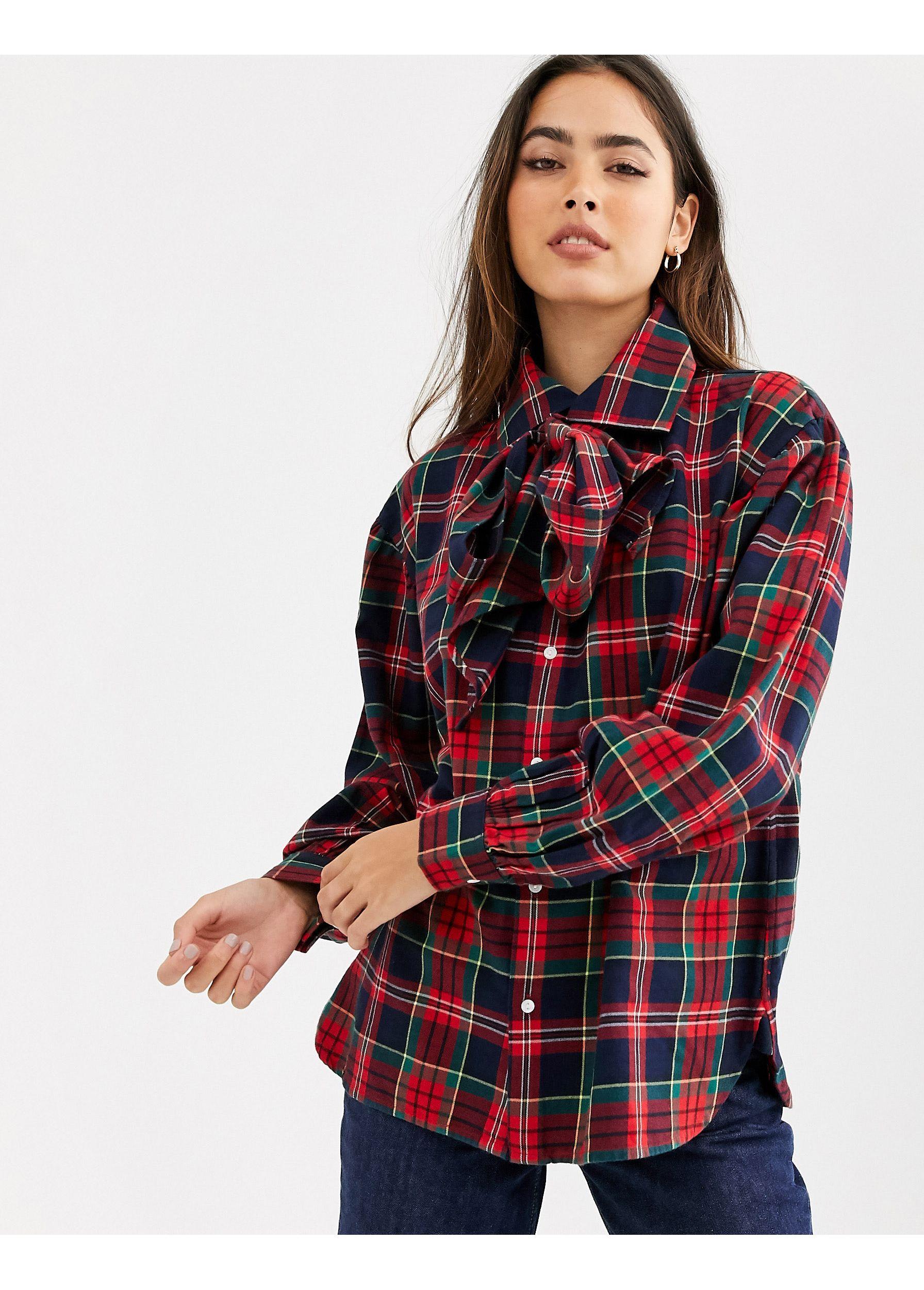 Polo Ralph Lauren Pussy Bow Check Shirt in Red | Lyst