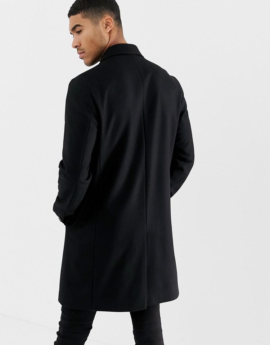 HUGO Malte Wool Overcoat In Black for Men - Lyst