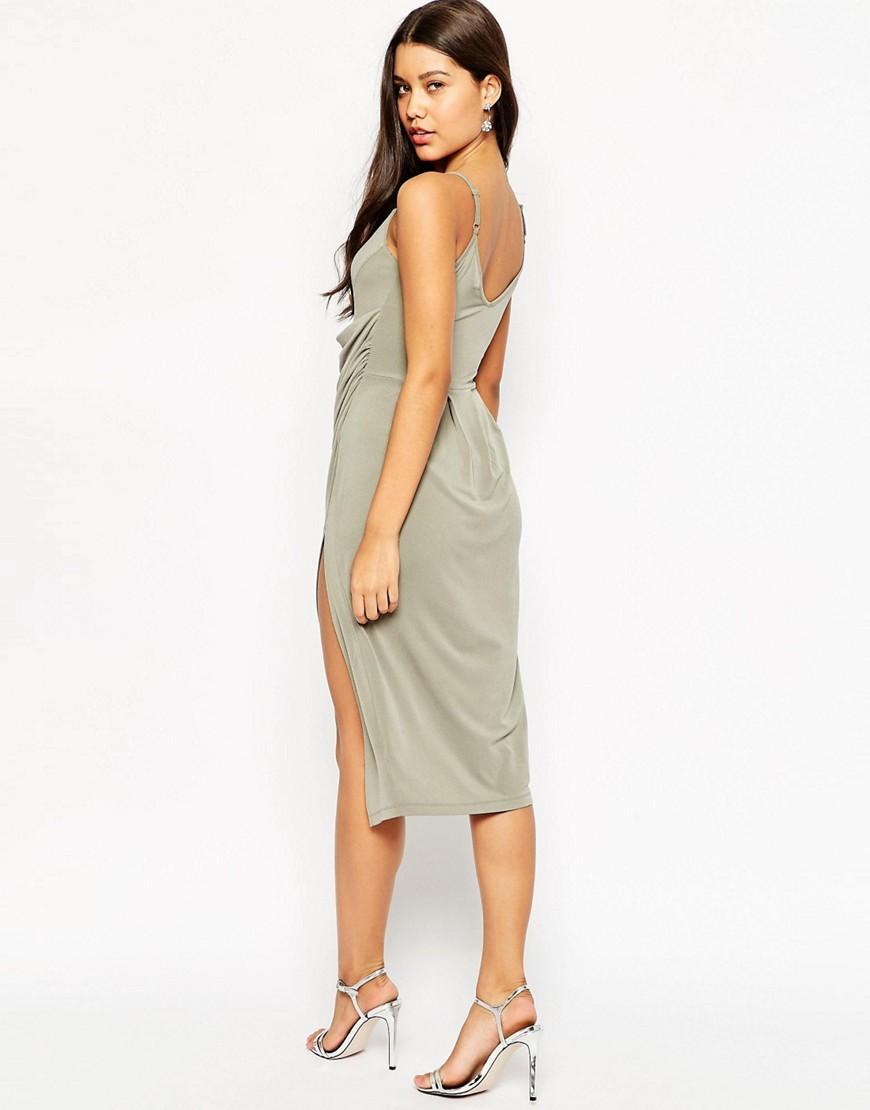 asos green slip dress