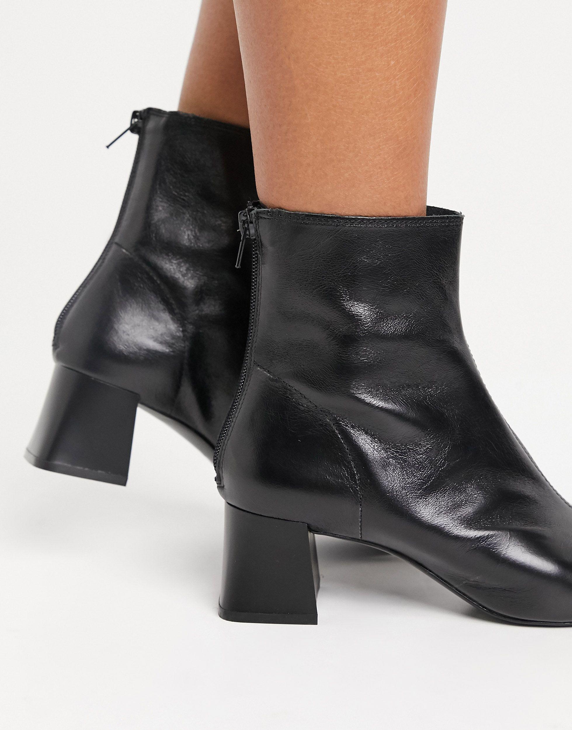 Mango Leather Mid Heel Boots in Black - Lyst
