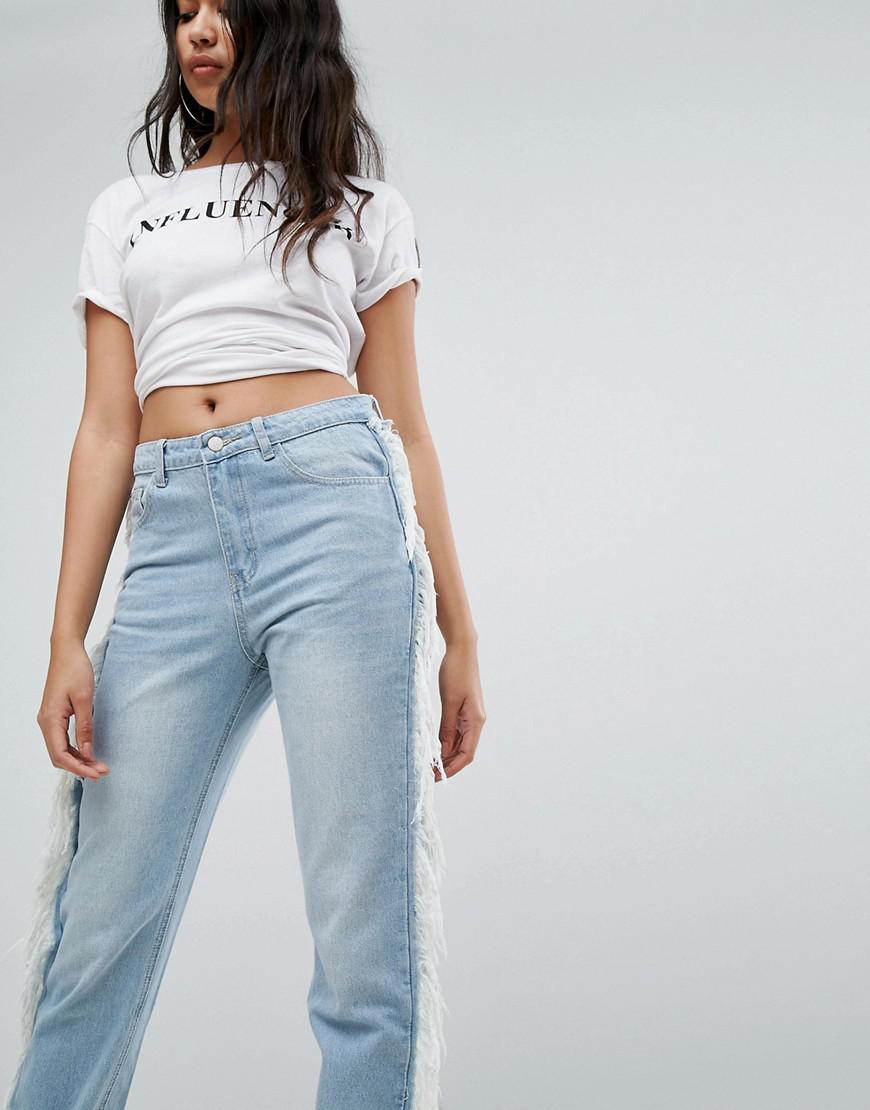 PrettyLittleThing Fray Side Jeans in Blue Lyst