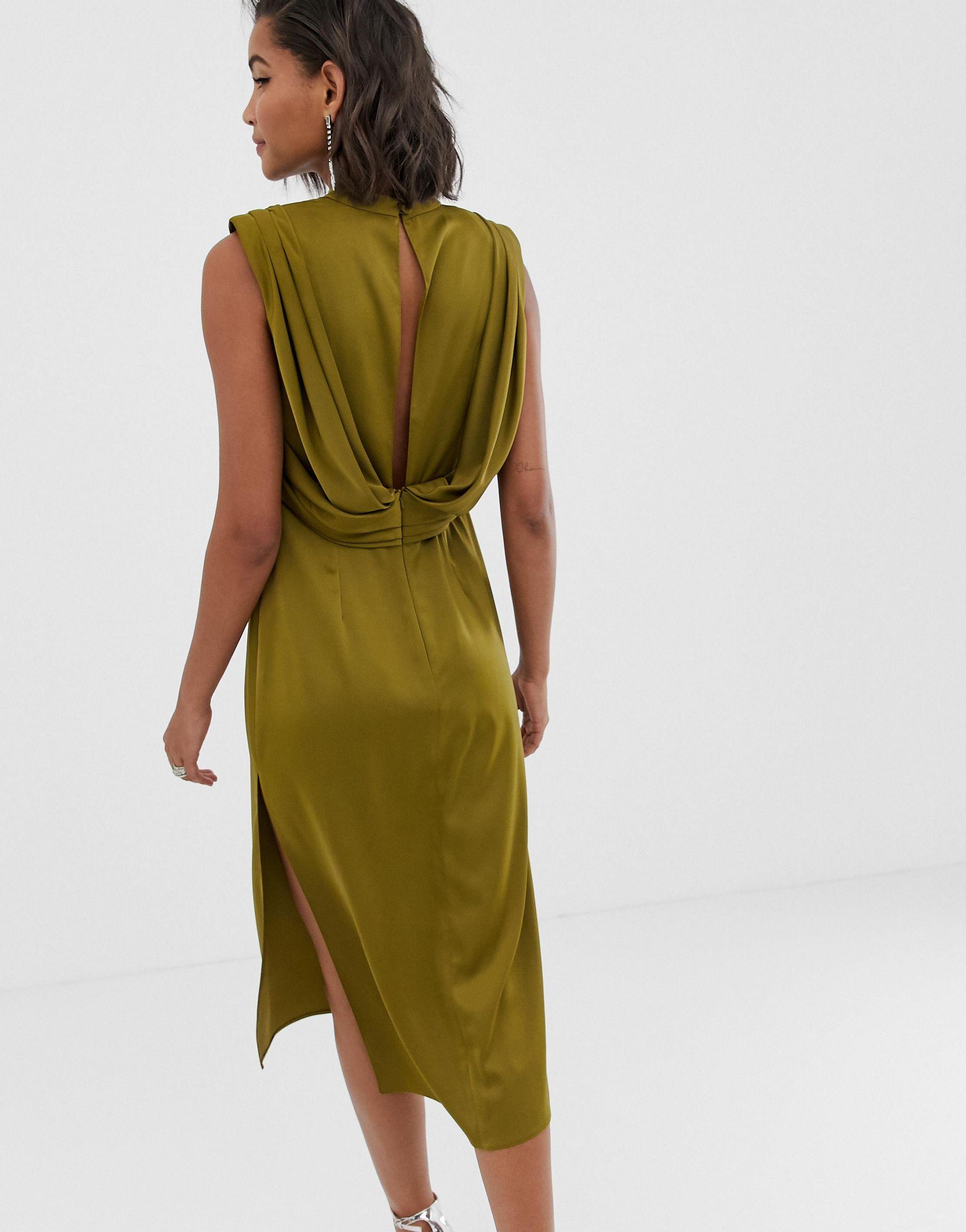 satin midi dress with split