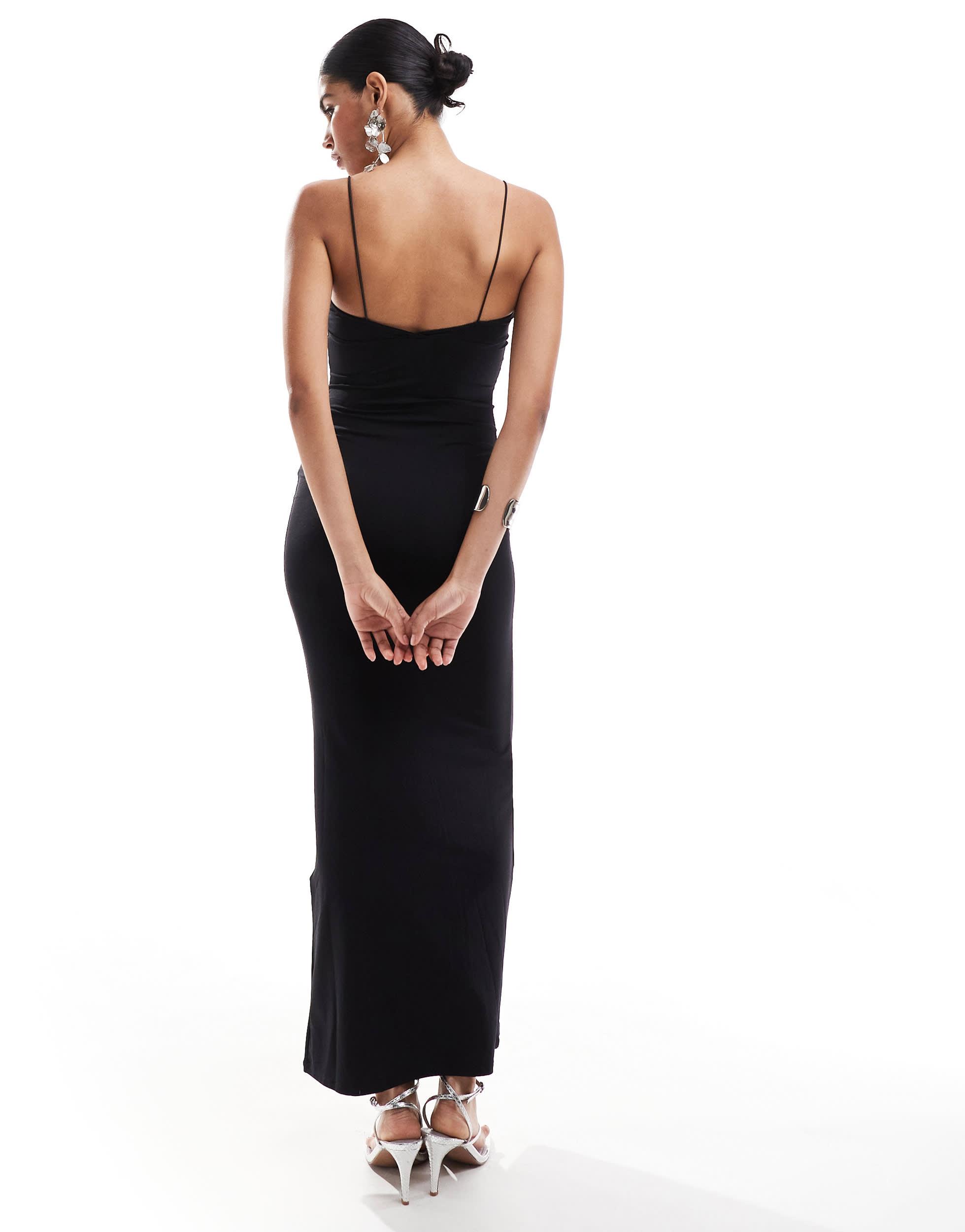 Bershka Thin Strap Bow Detail Bodycon Maxi Dress in Black | Lyst Bershka Thin Strap Bow Detail Bodycon Maxi Dress in Black | Lyst