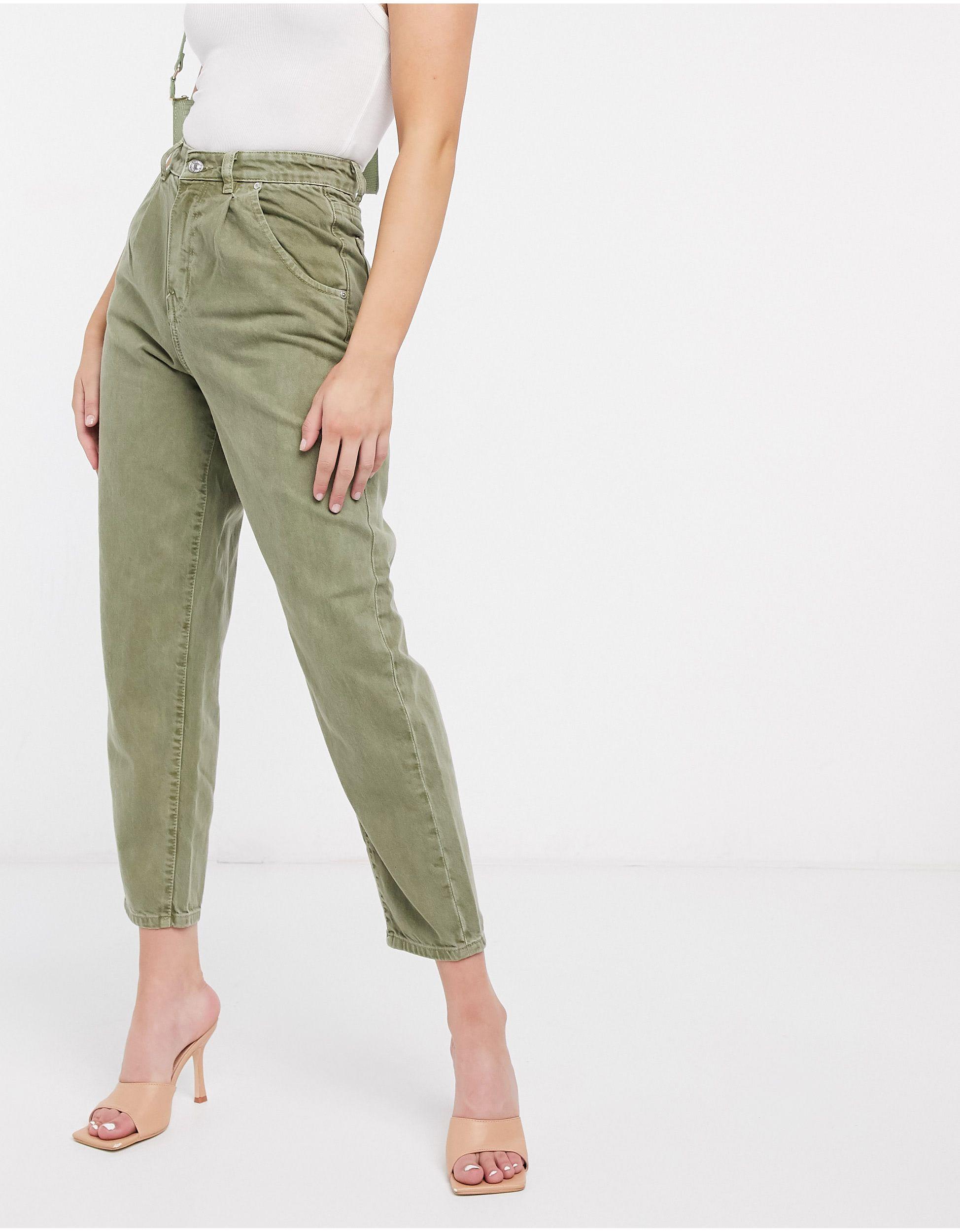 Jeans larghi con parte superiore a pighe color kakiMango in Denim di colore  Verde | Lyst