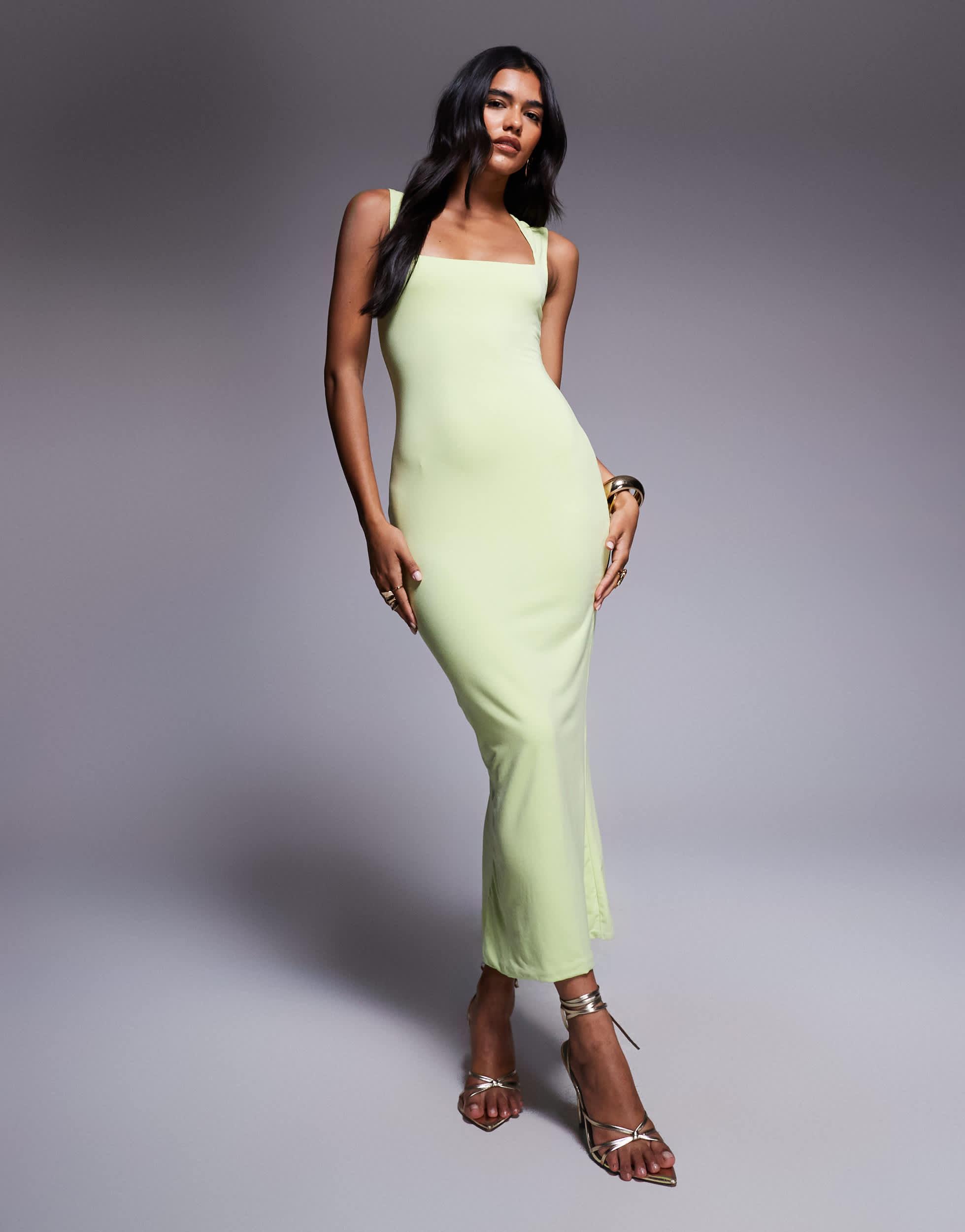 Oh Polly Ainslee Square Neck Midaxi Dress in Green | Lyst