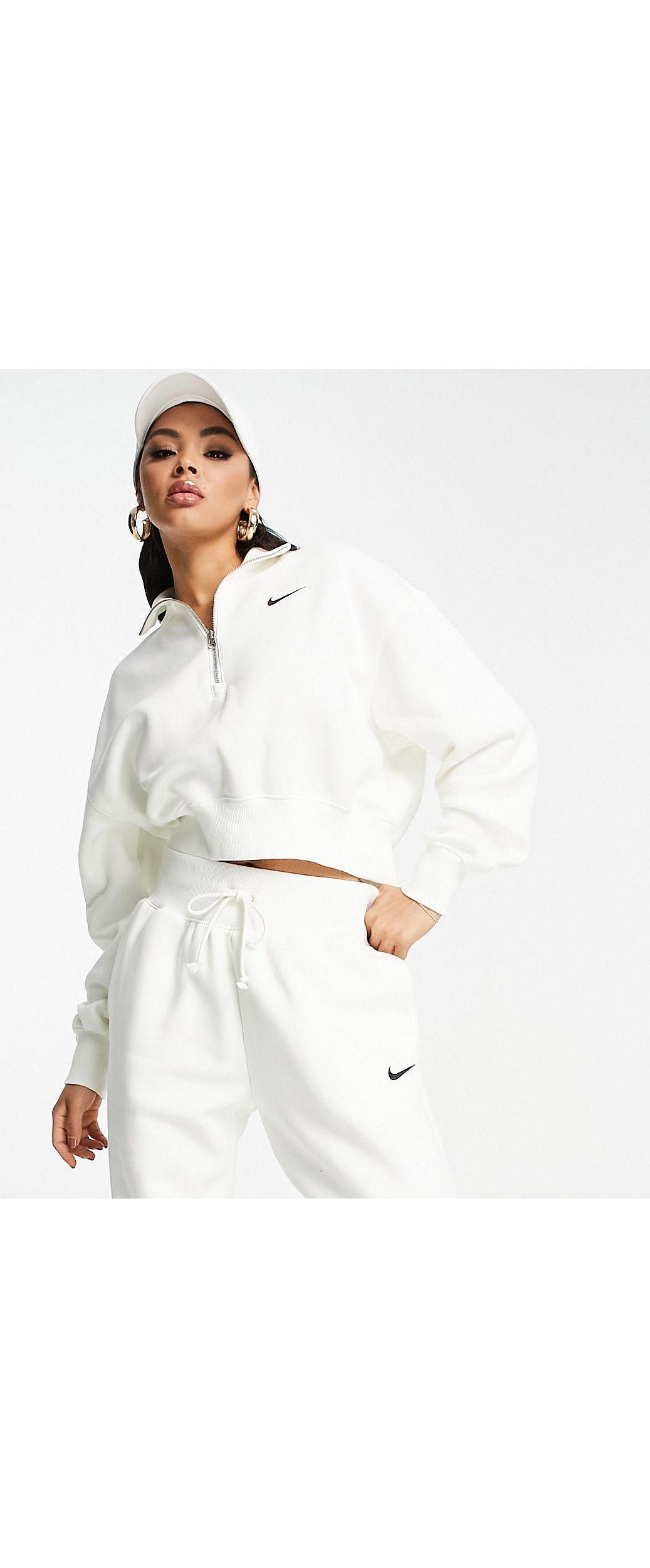 Nike Mini Swoosh Quarter Zip Sweatshirt in White | Lyst