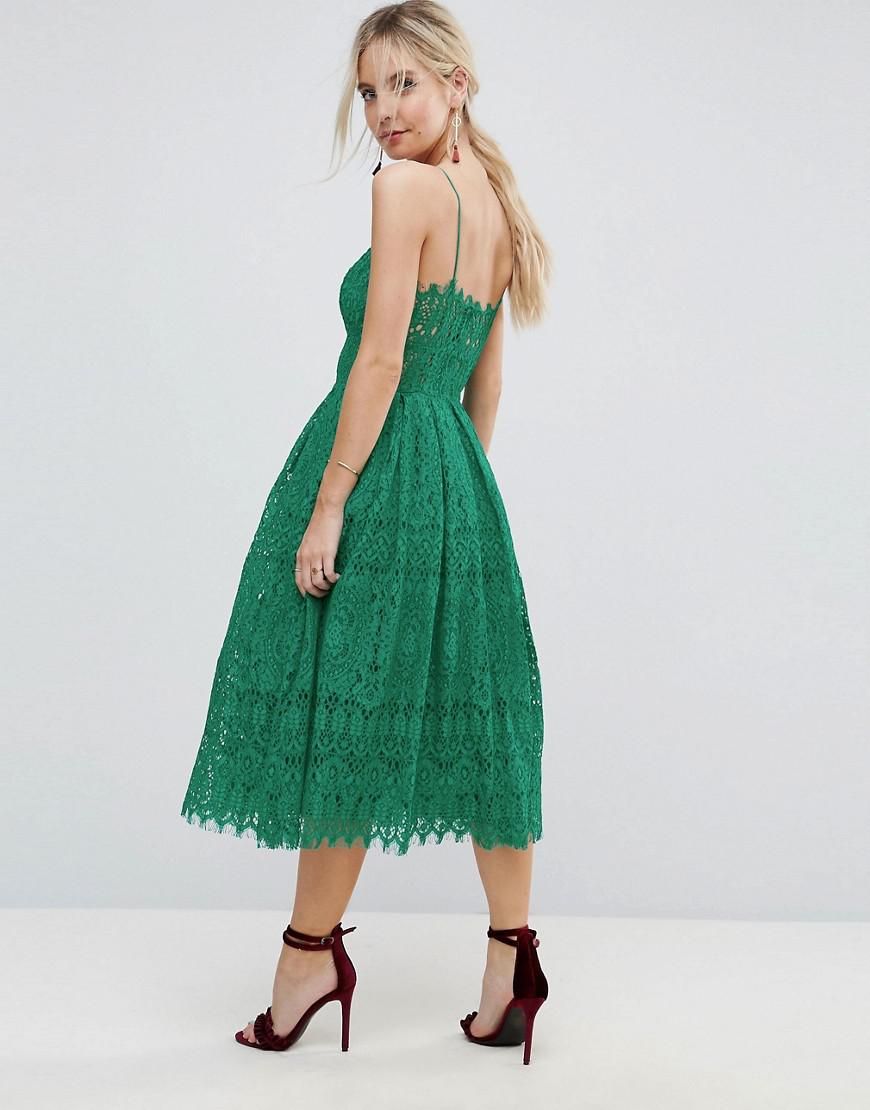 Robe de bal de promo mi-longue en dentelle style caraco ASOS en coloris  Vert | Lyst