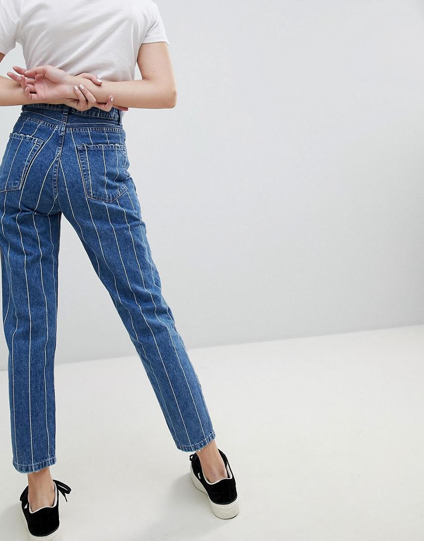 Stradivarius Denim Stripe Mom Jean in Blue - Lyst