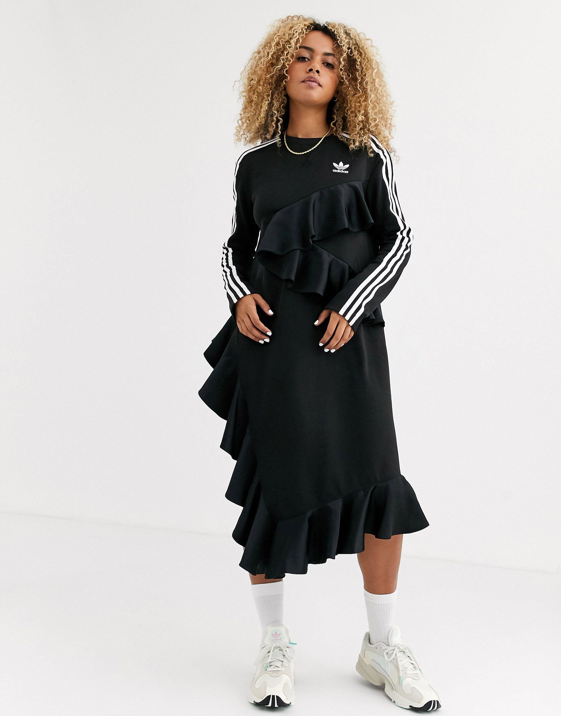 adidas Originals Synthetic X J Koo Trefoil Ruffle Dress in Black | Lyst