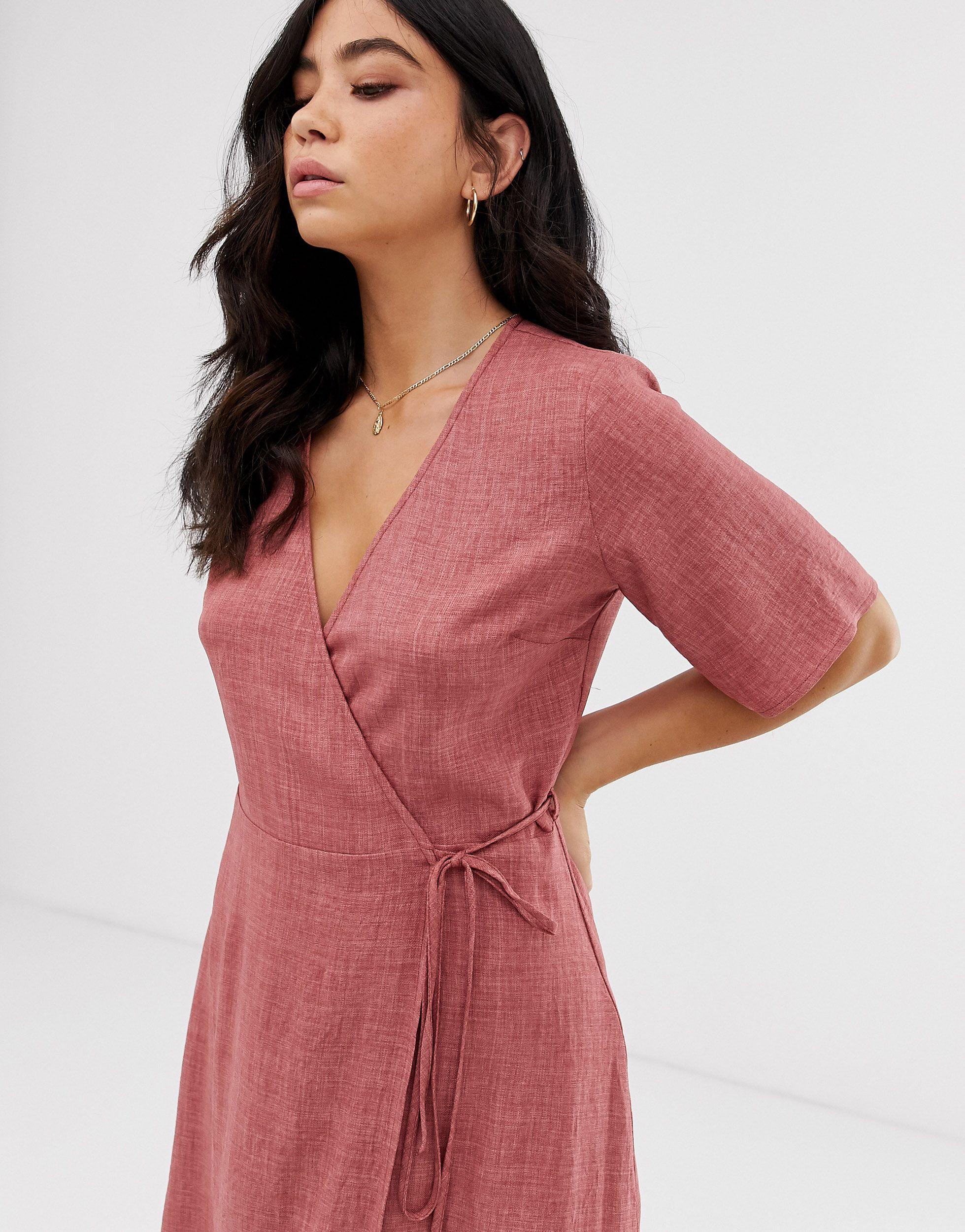 new look pink wrap dress