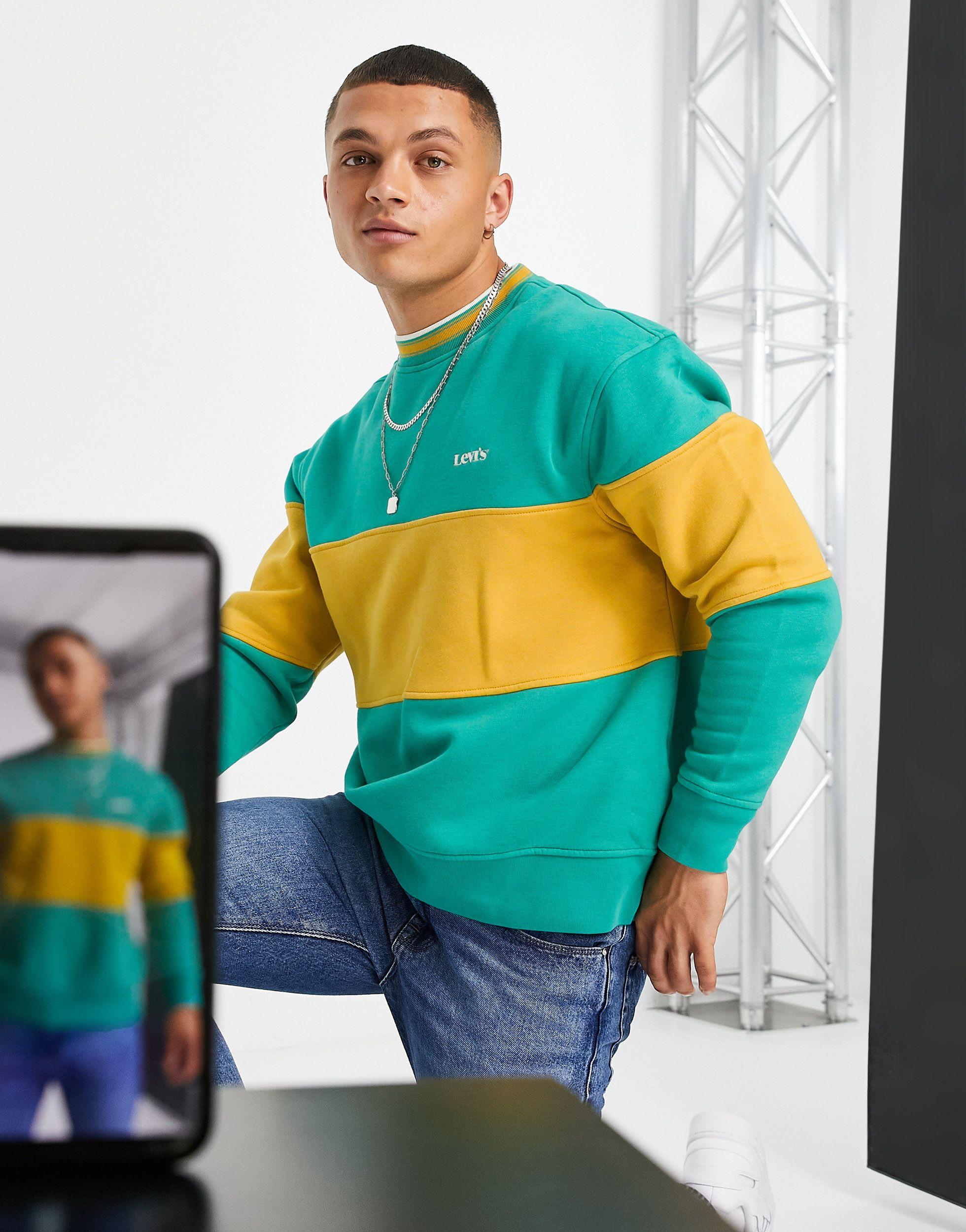 Levi's Logo Colour Block Chest Stripe Tipped Sweatshirt in Green for Men |  Lyst