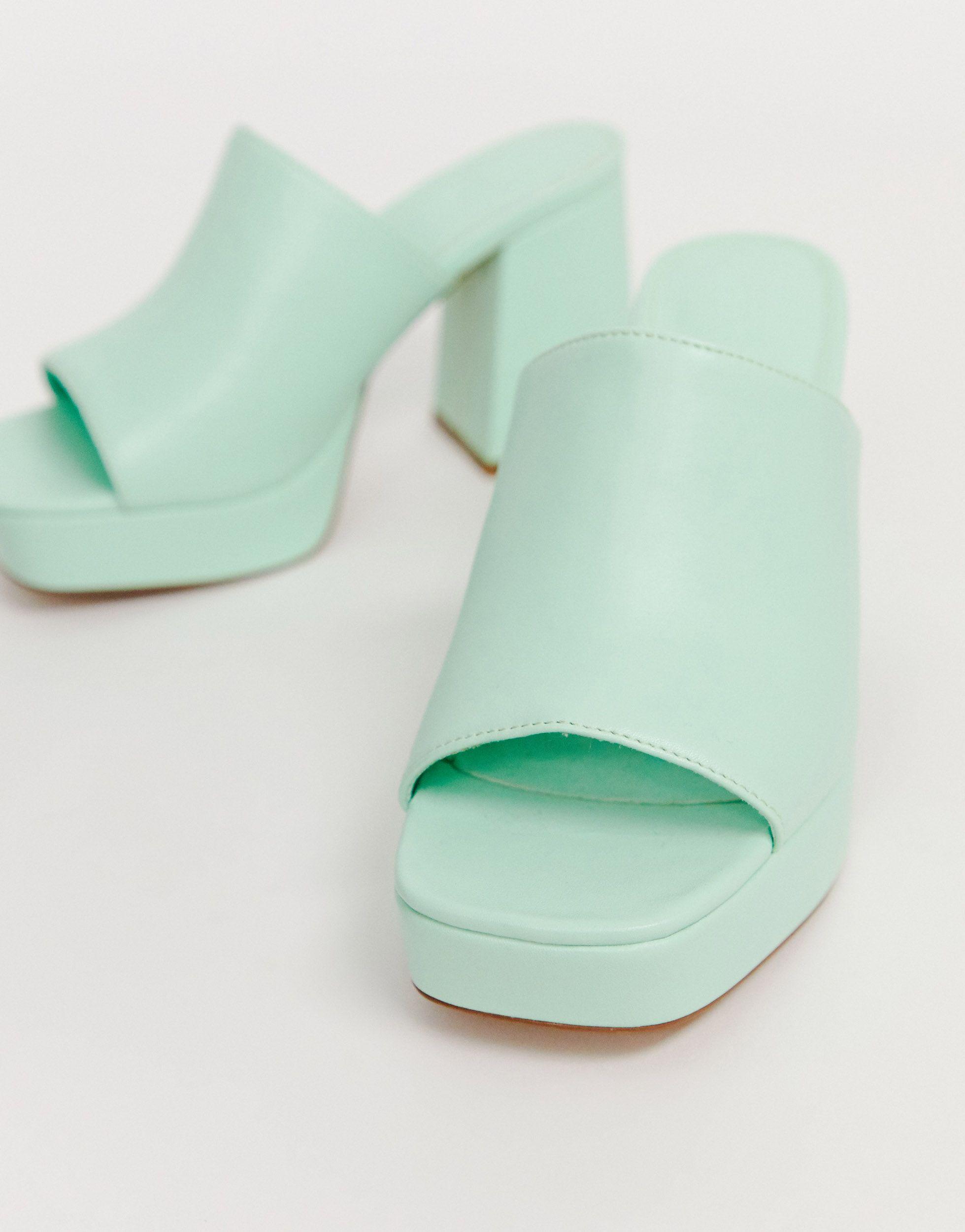 ASOS Wide Fit Happy Chunky Platform Mules in Green | Lyst