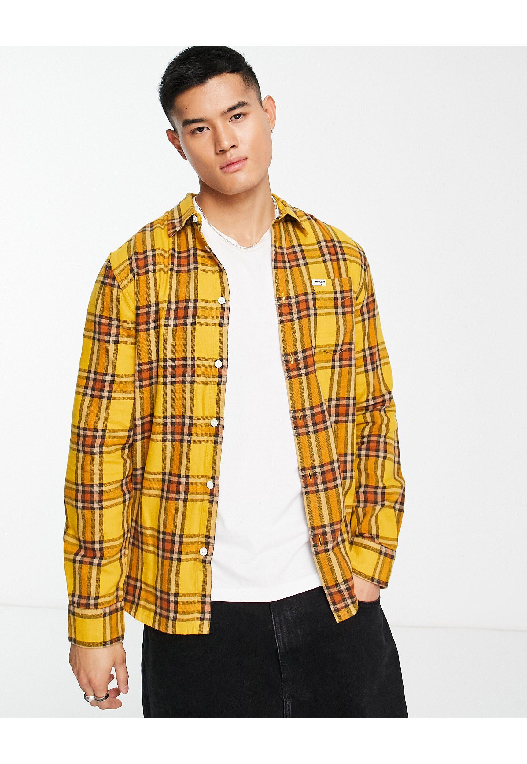 Wrangler Long Sleeve Check Shirt in Yellow for Men | Lyst