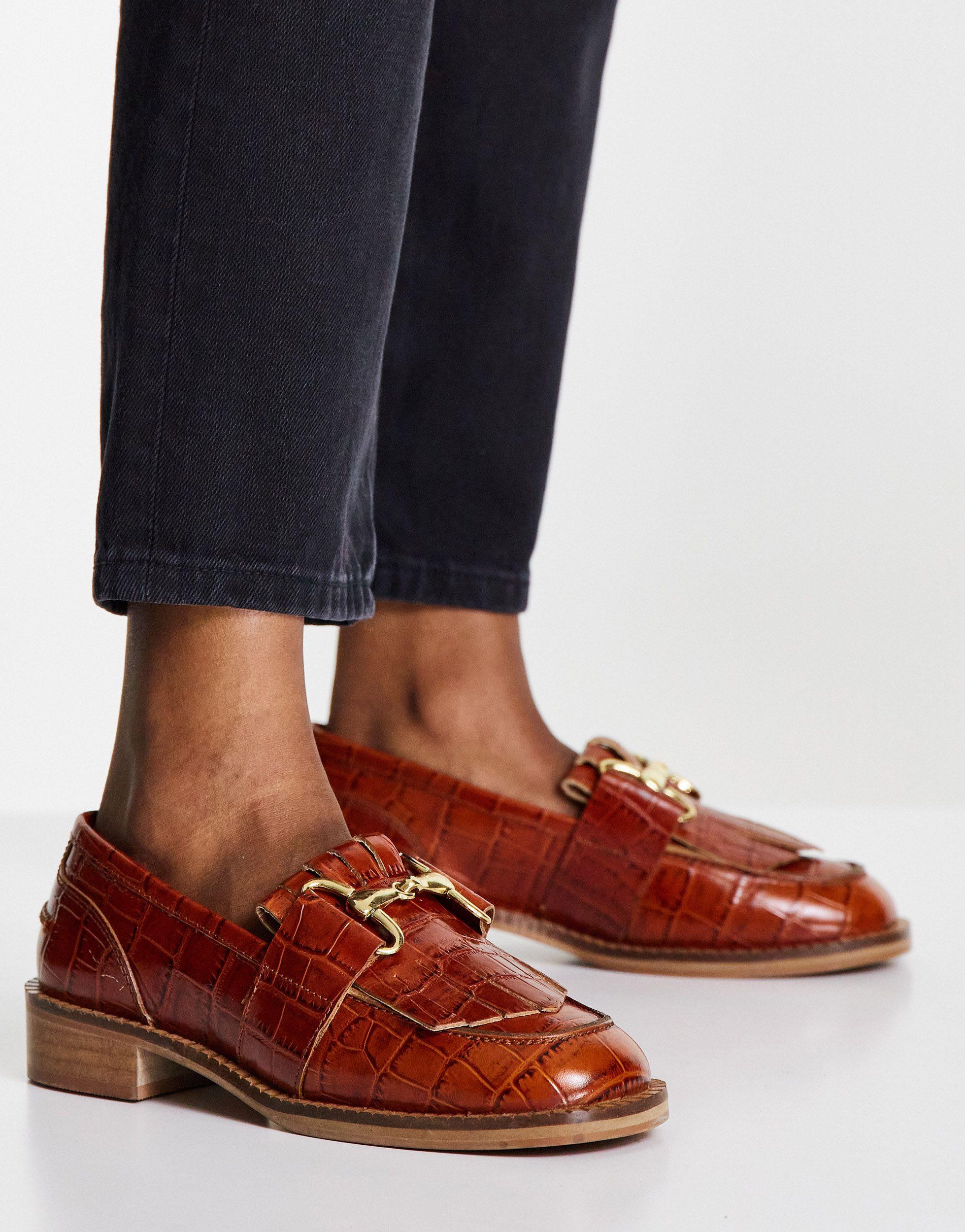 ASOS Mortice Leather Fringe Loafers in Brown | Lyst