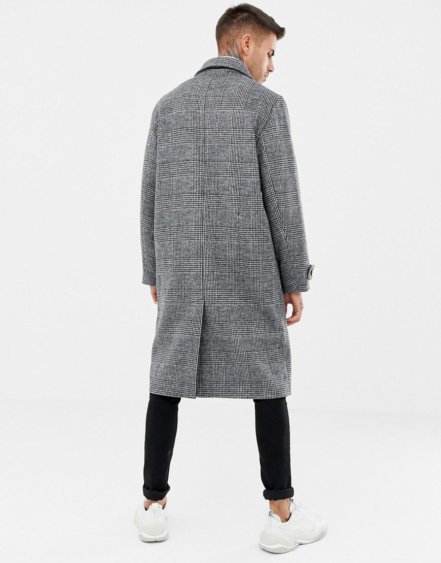 Bershka Oversized Wool Coat In Gray Check for Men - Lyst