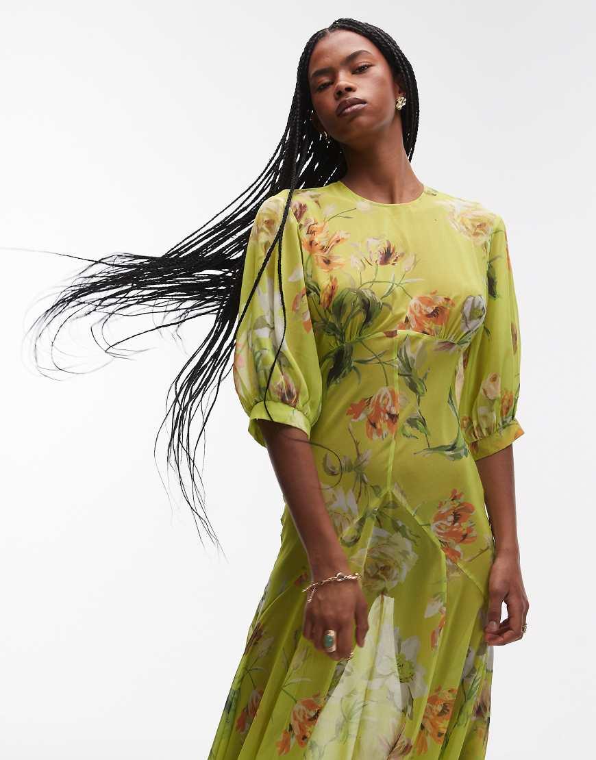 Asos Vestido Flores Transparente Vestido Largo Rosa Con Diseño