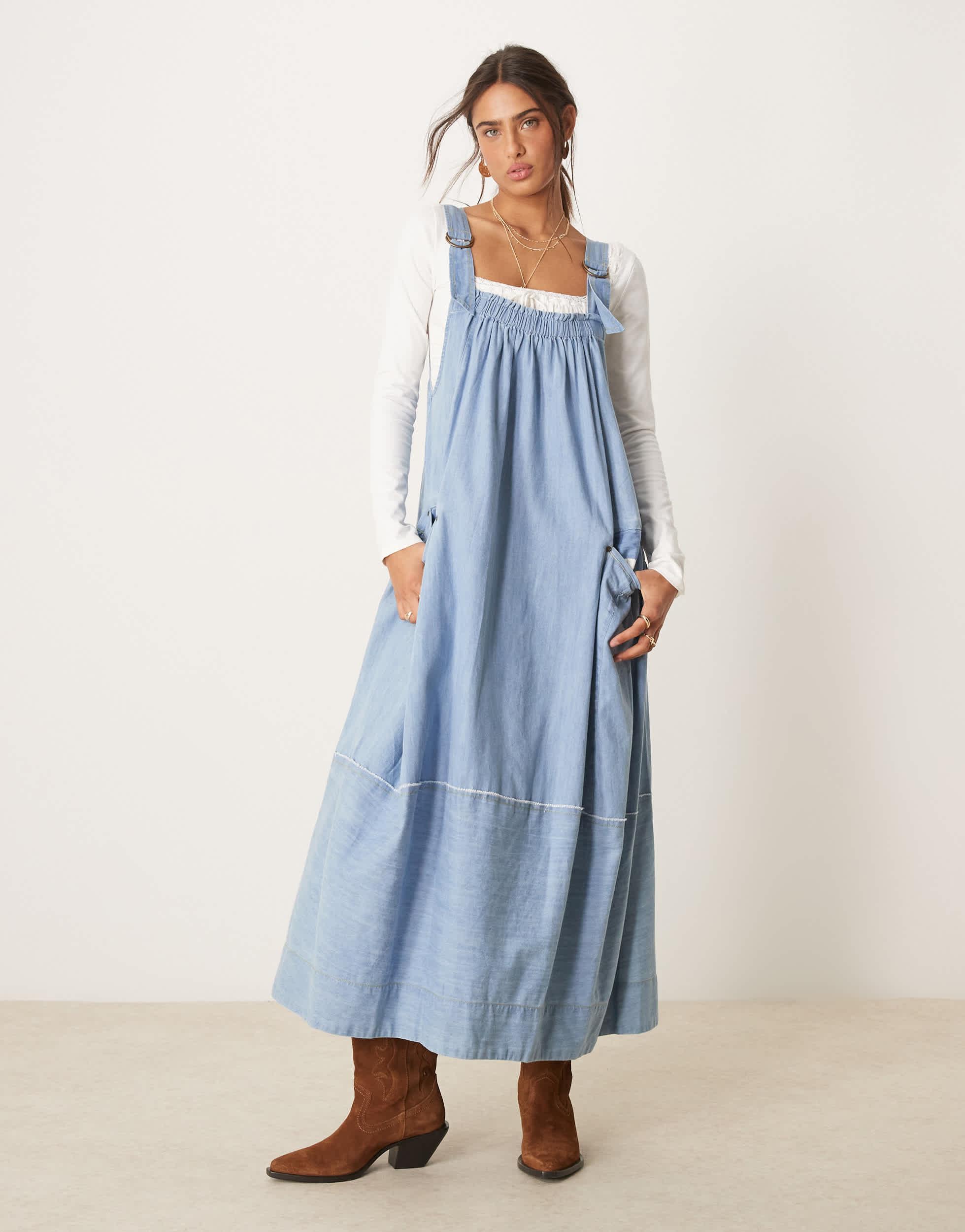 free people long denim dress Picture Perfect Midi