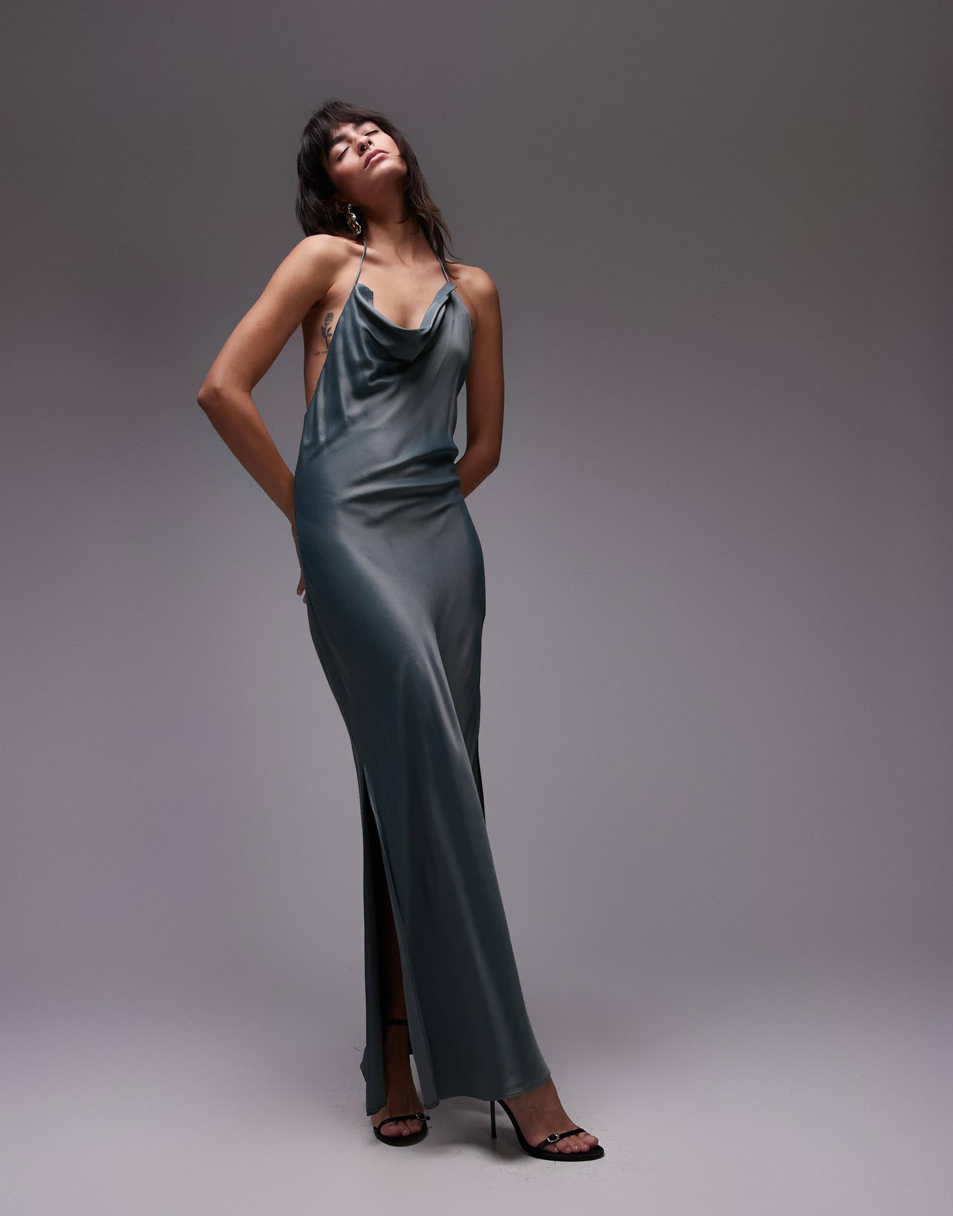 topshop grey maxi dress Drape Halter Neck Occasion in Gray button front mini dress
