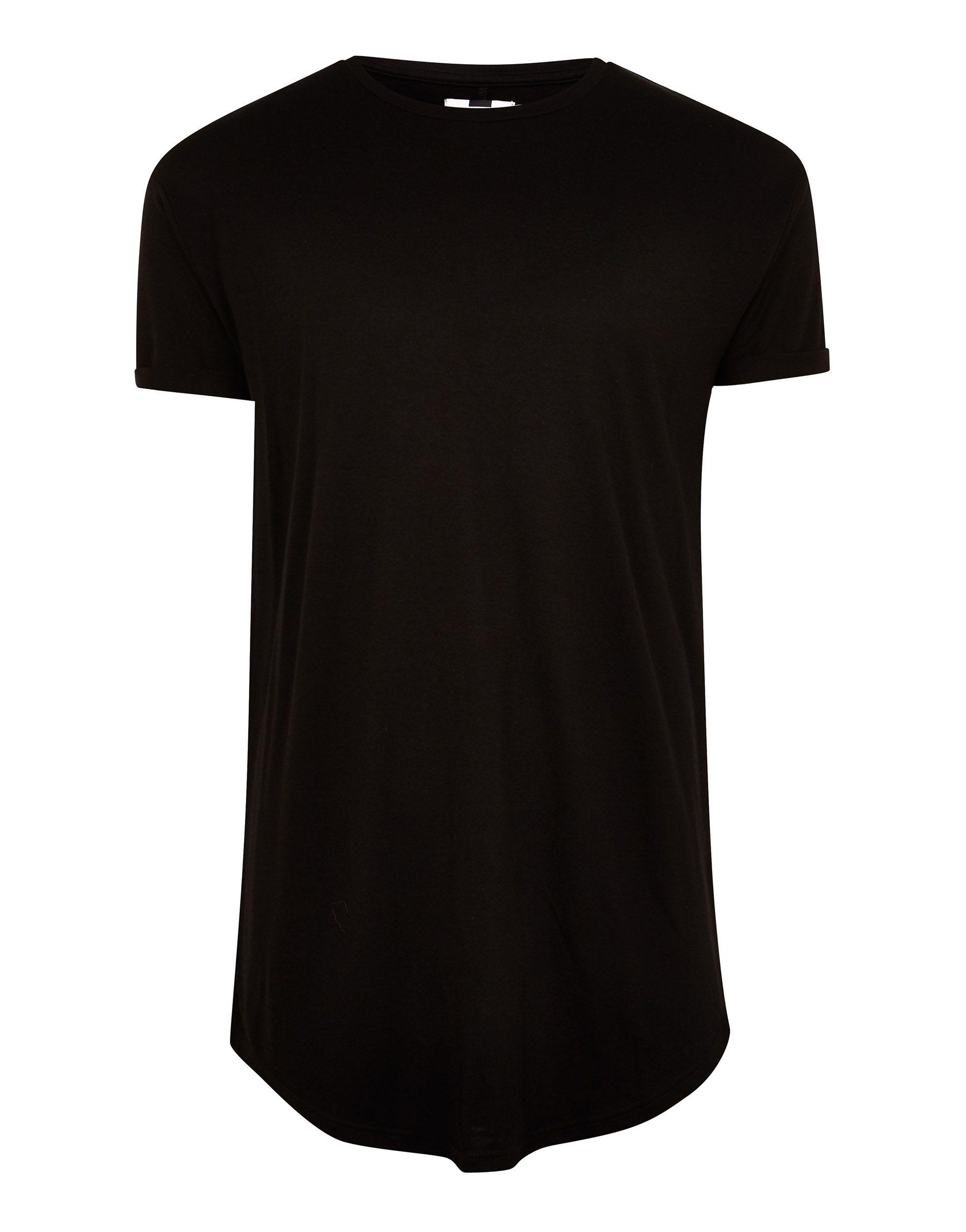TOPMAN Curved Hem Longline T-shirt in Black for Men