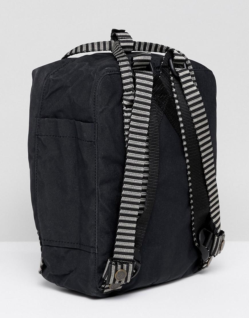 fjallraven mini kanken black backpack with contrast stripes