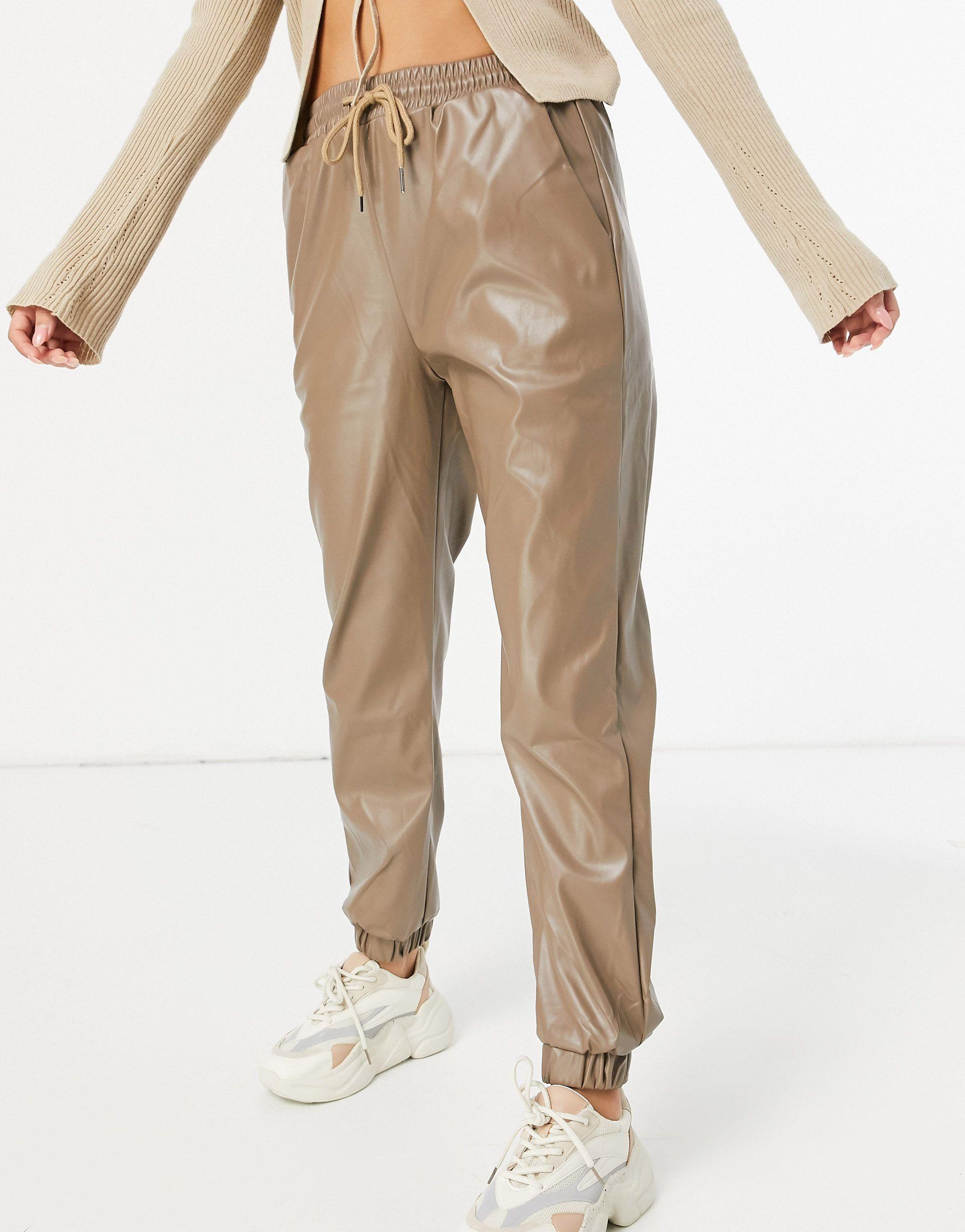 faux leather cuffed joggers
