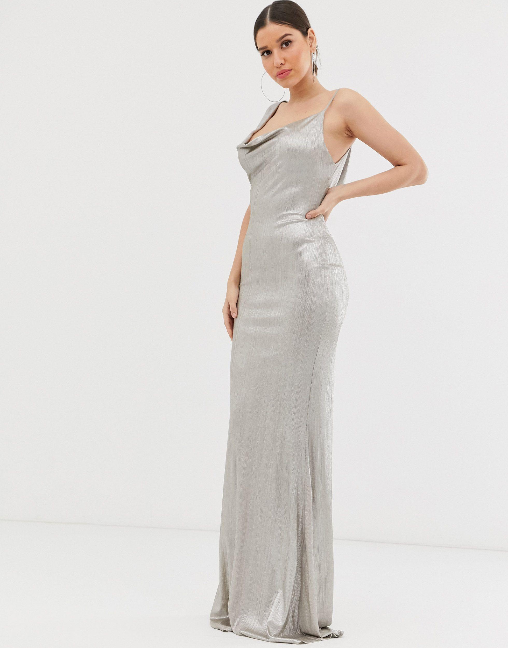 white cowl neck maxi dress