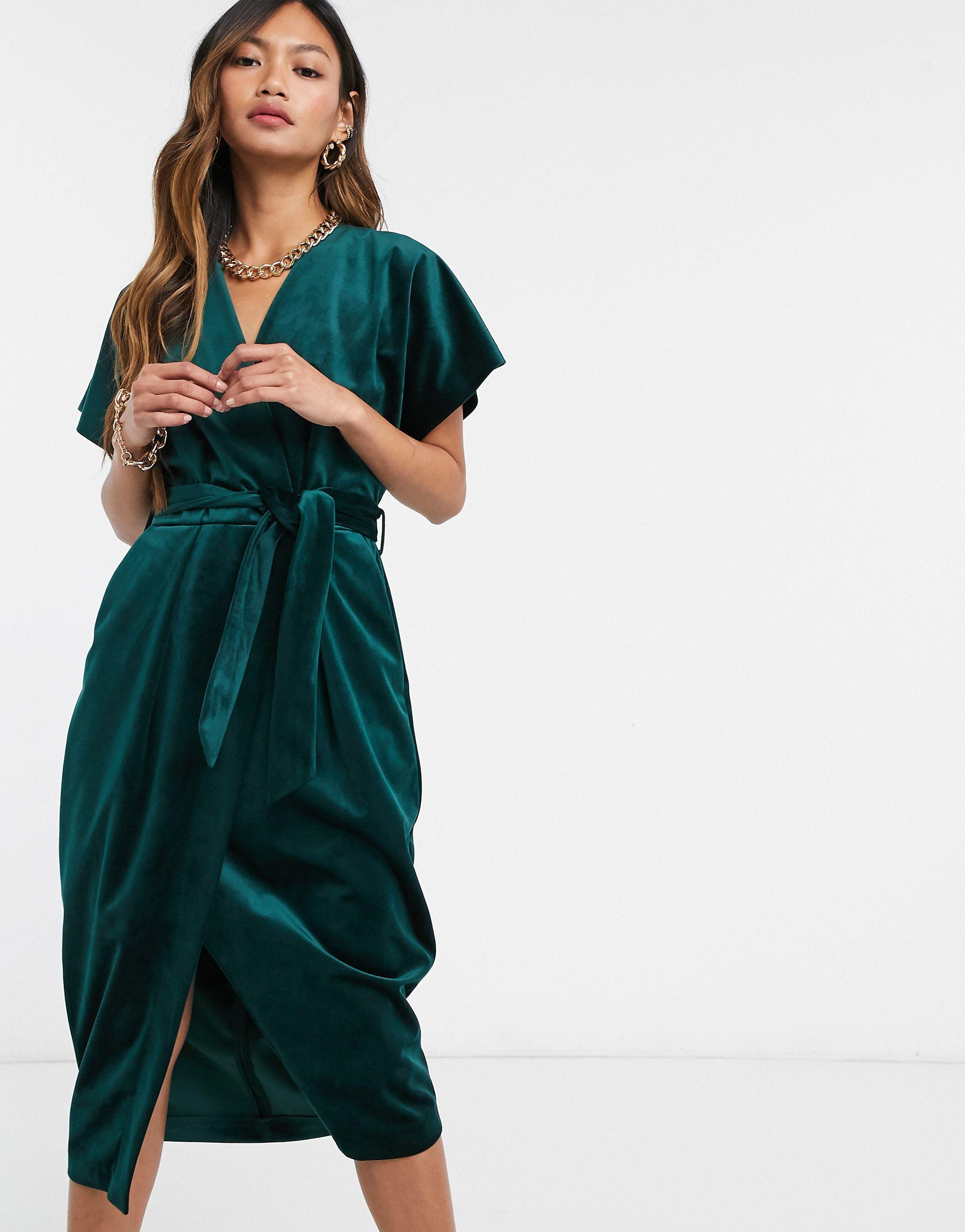 Closet Kimono Sleeve Velvet Midi Dress 