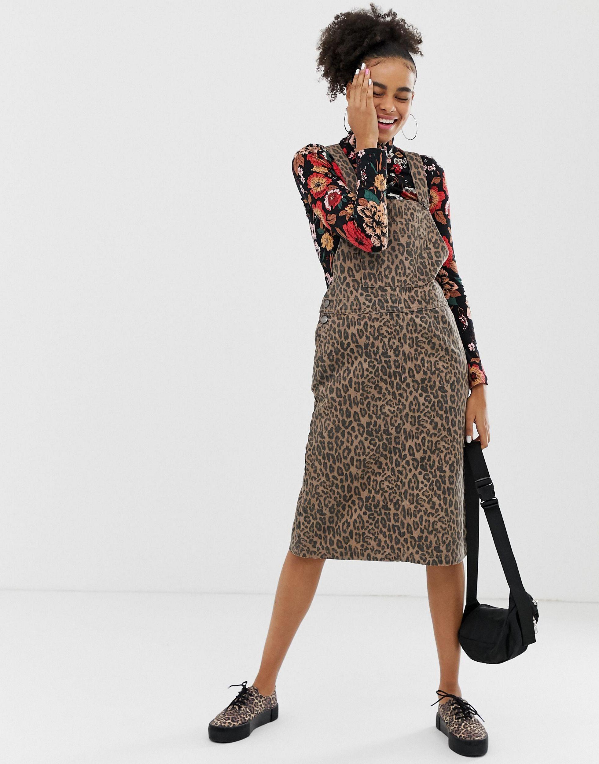 leopard dungaree dress