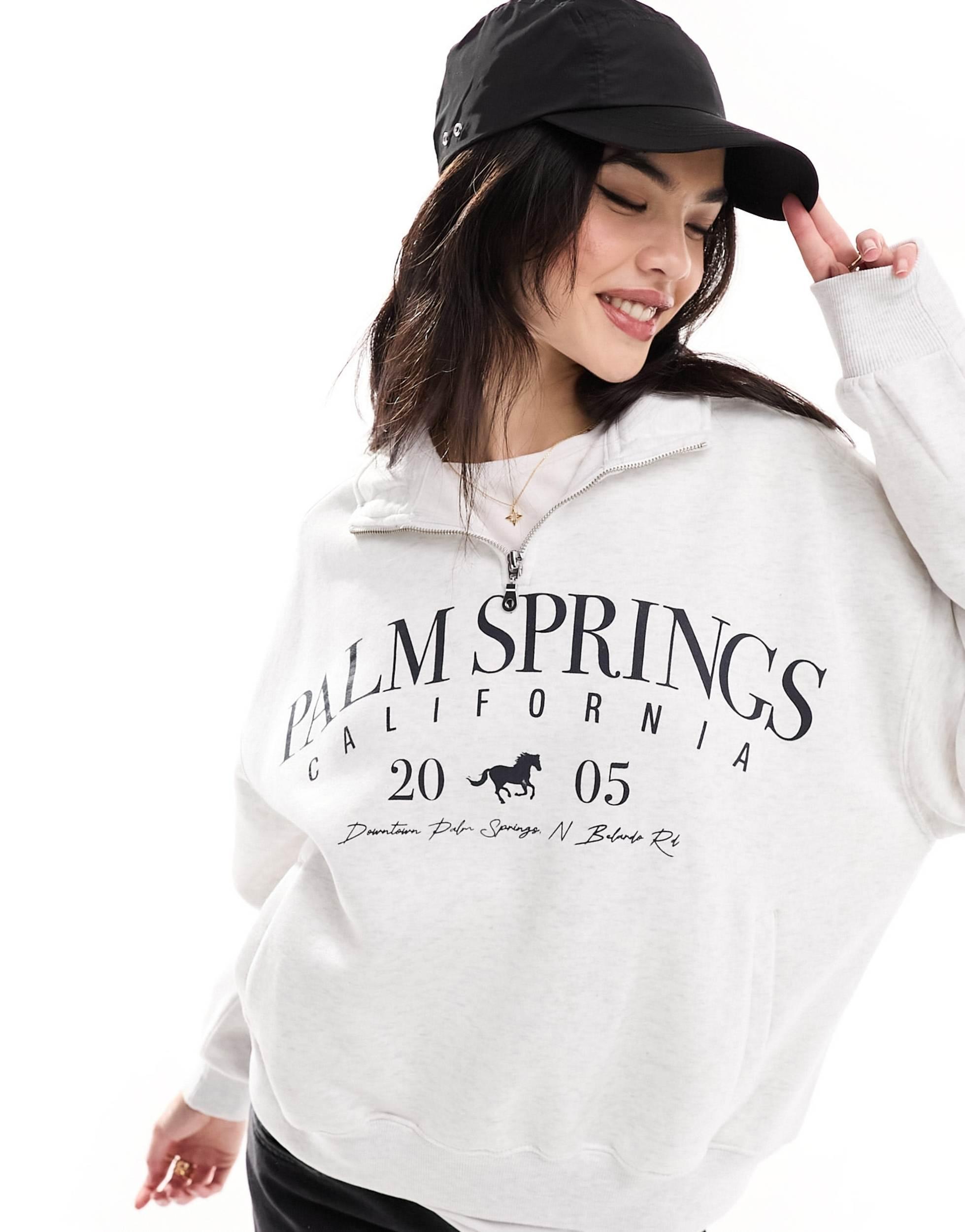 Bershka 1 4 palm Springs Sweatshirt in White Lyst