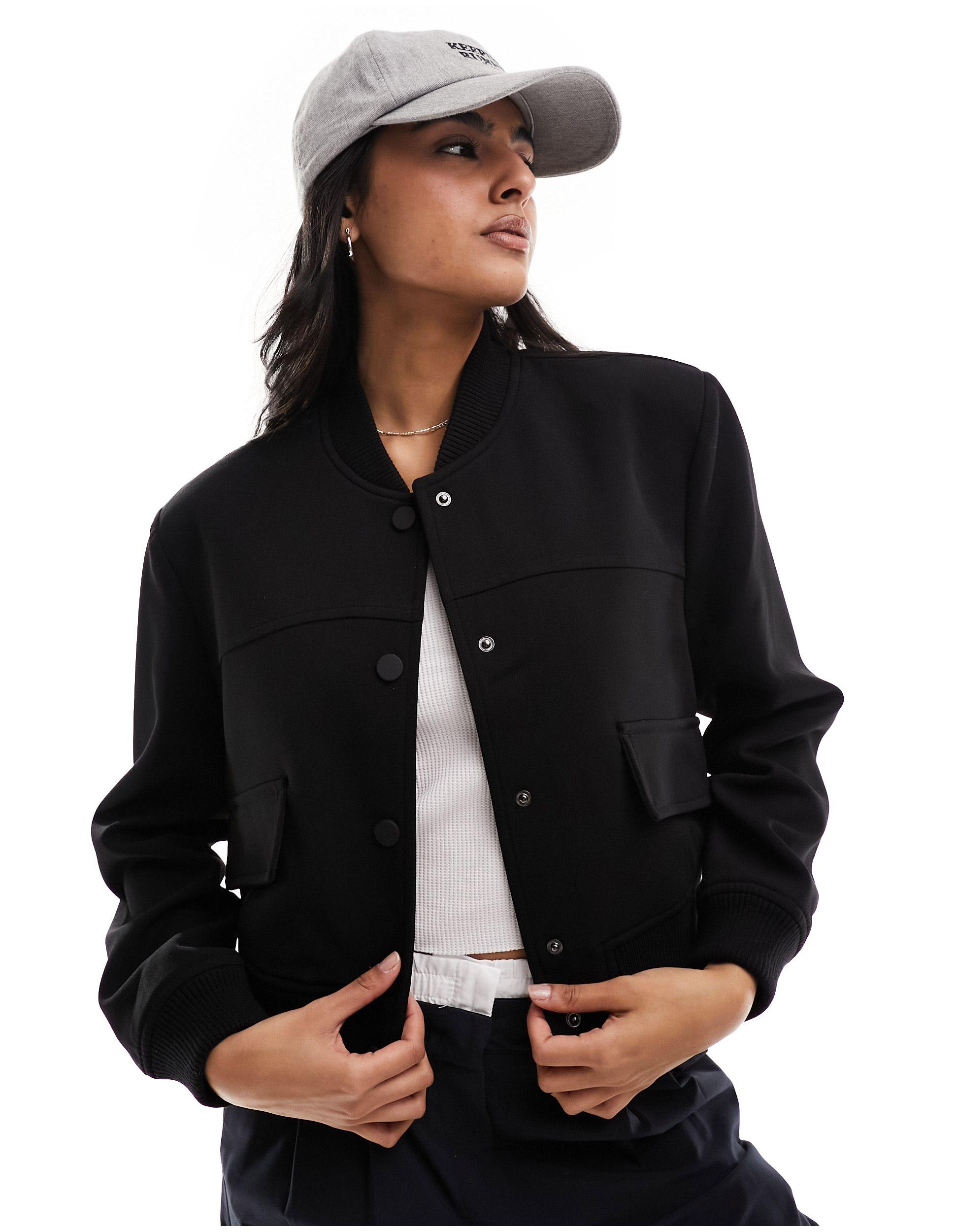 HOT Crop Jacket River Island Black Bomber Jacket River Island