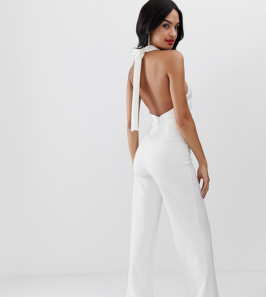 True Violet Synthetic Exclusive Wide Leg Halter Neck Jumpsuit in White ...