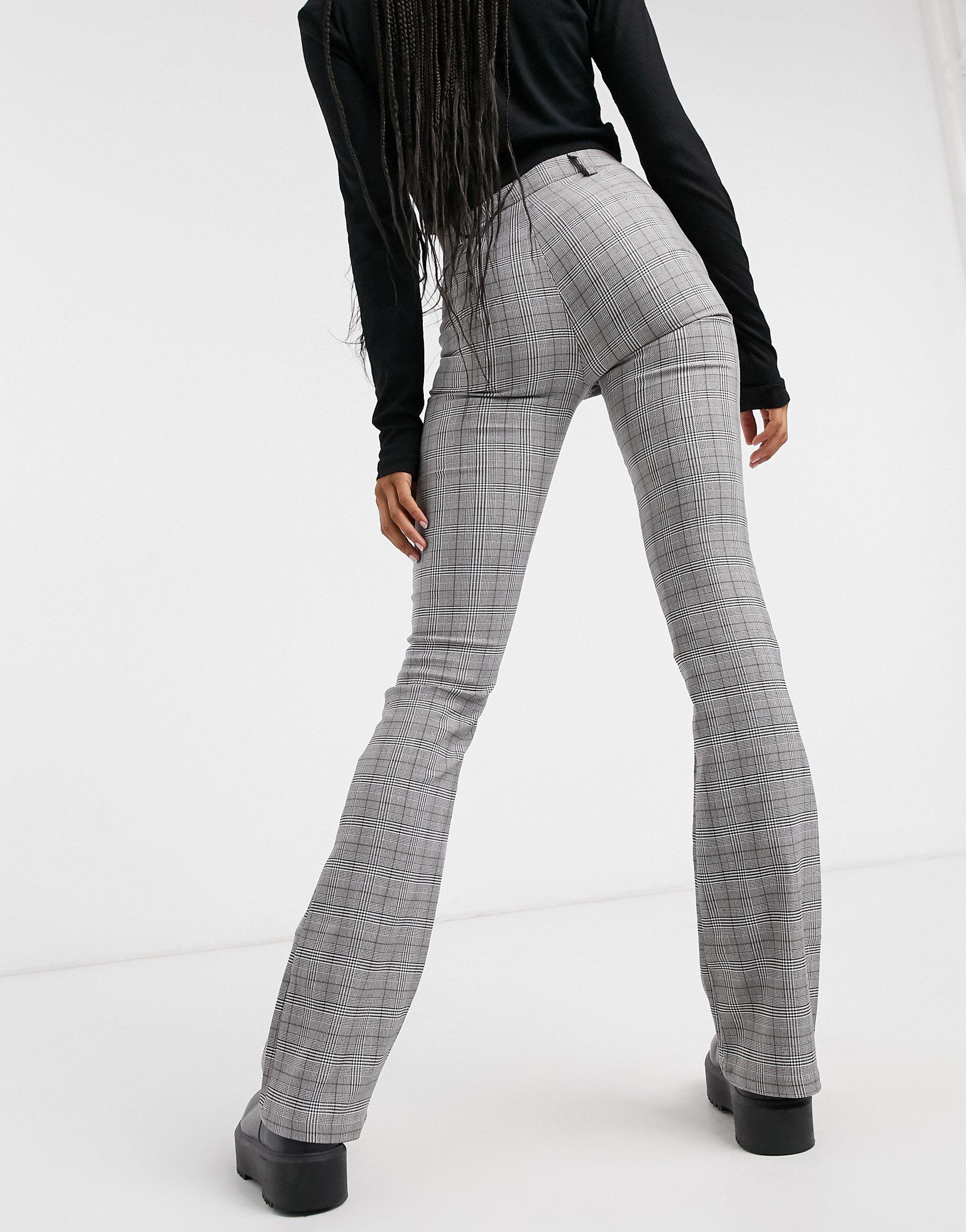 Bershka Check Flare Pant in Gray | Lyst