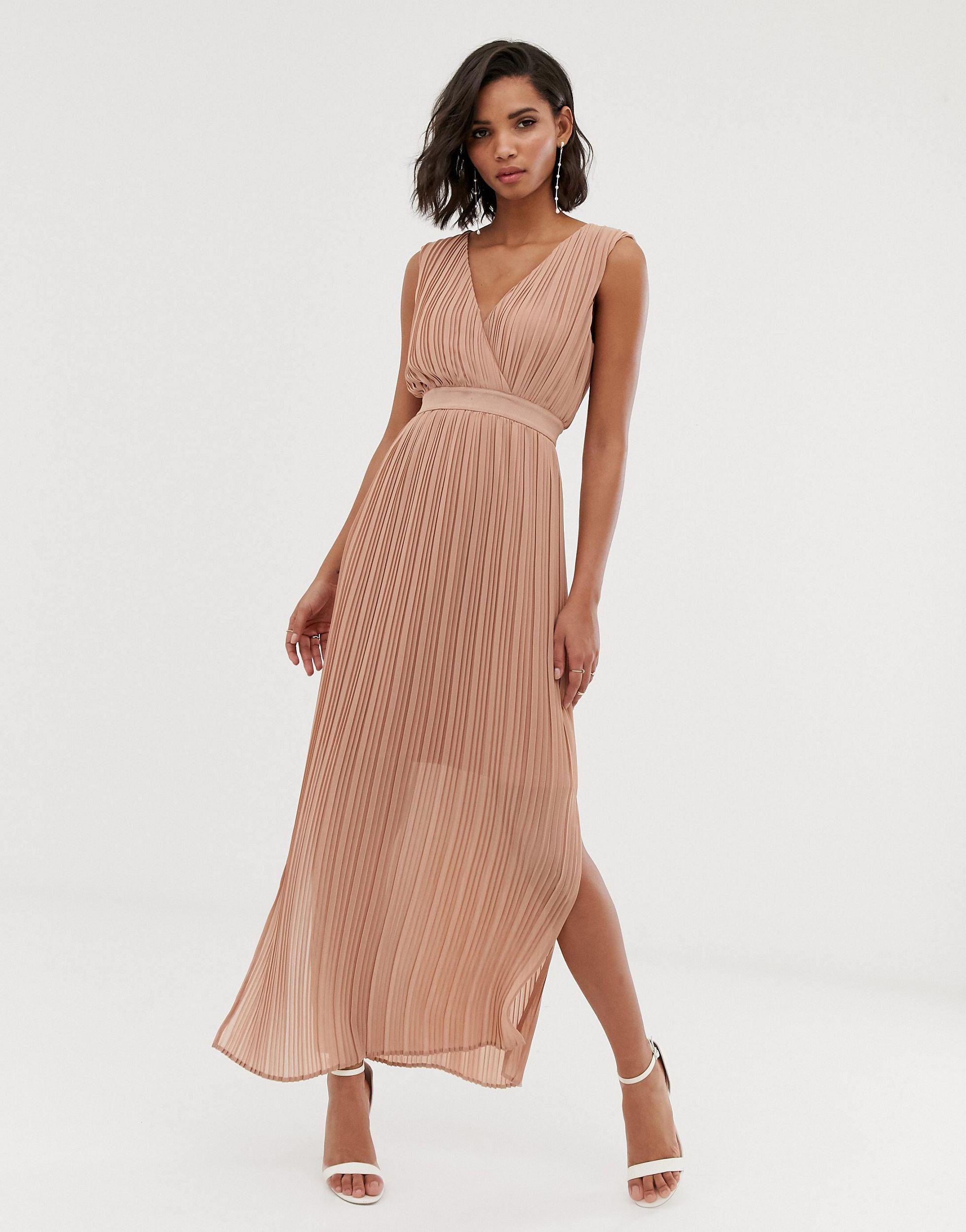pleated wrap maxi dress