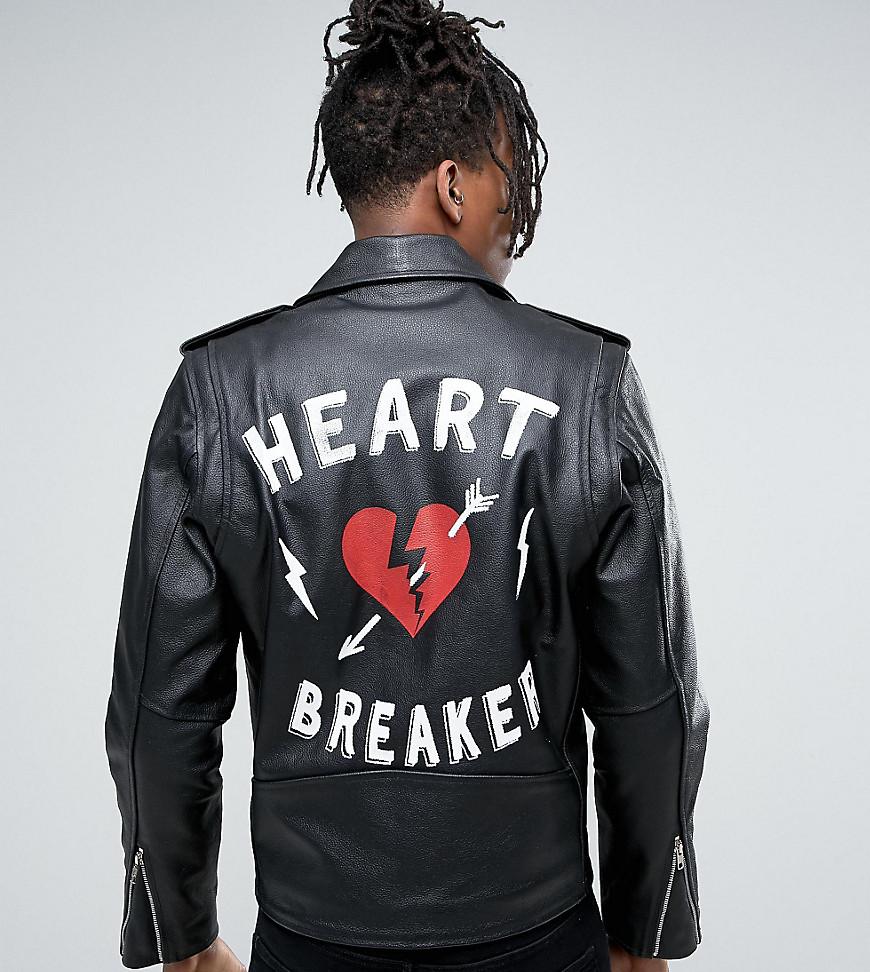 Reclaimed (vintage) Inspired Leather Jacket With Back Print And