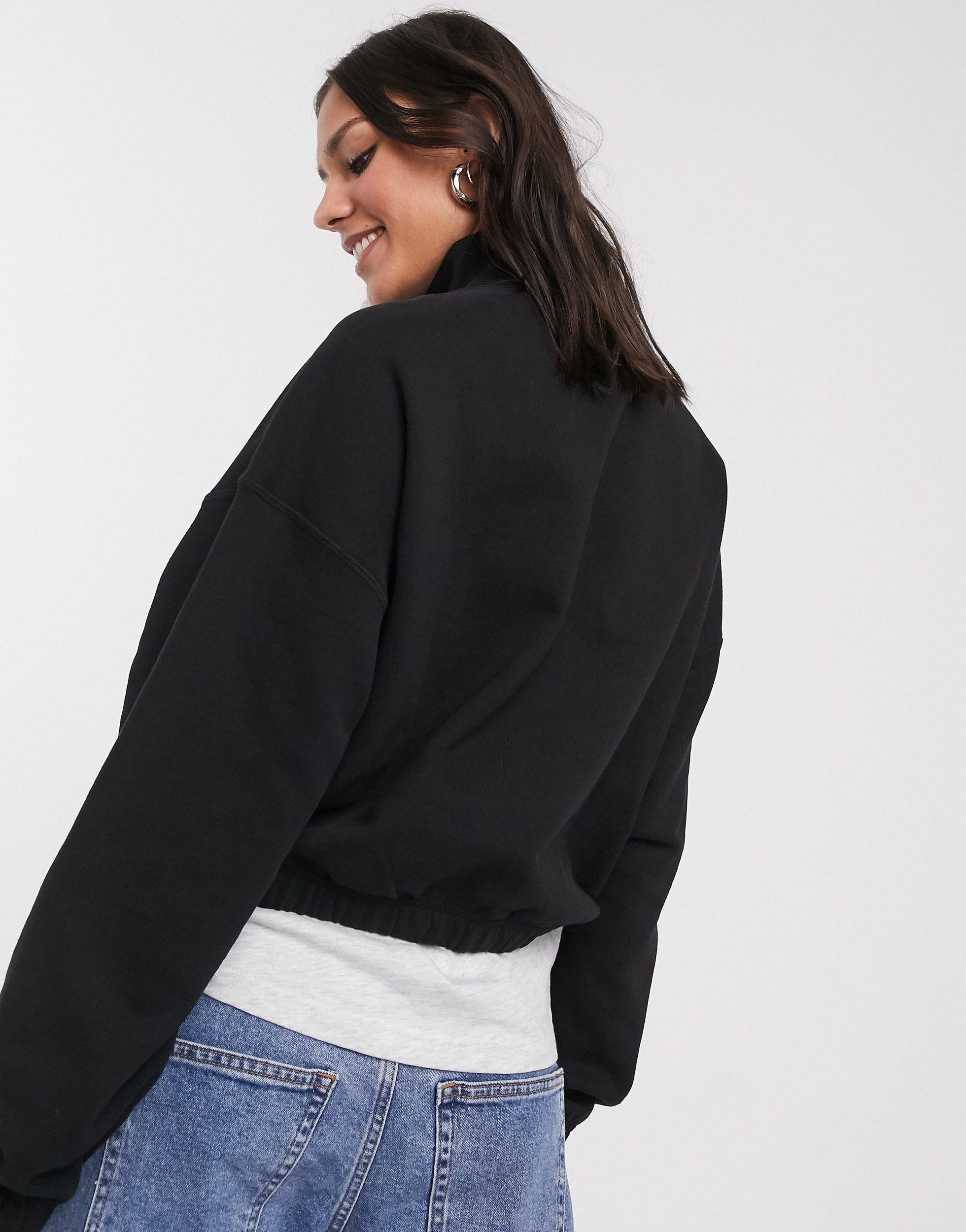 Weekday Cotton Lou Half-zip Sweatshirt in Black - Lyst
