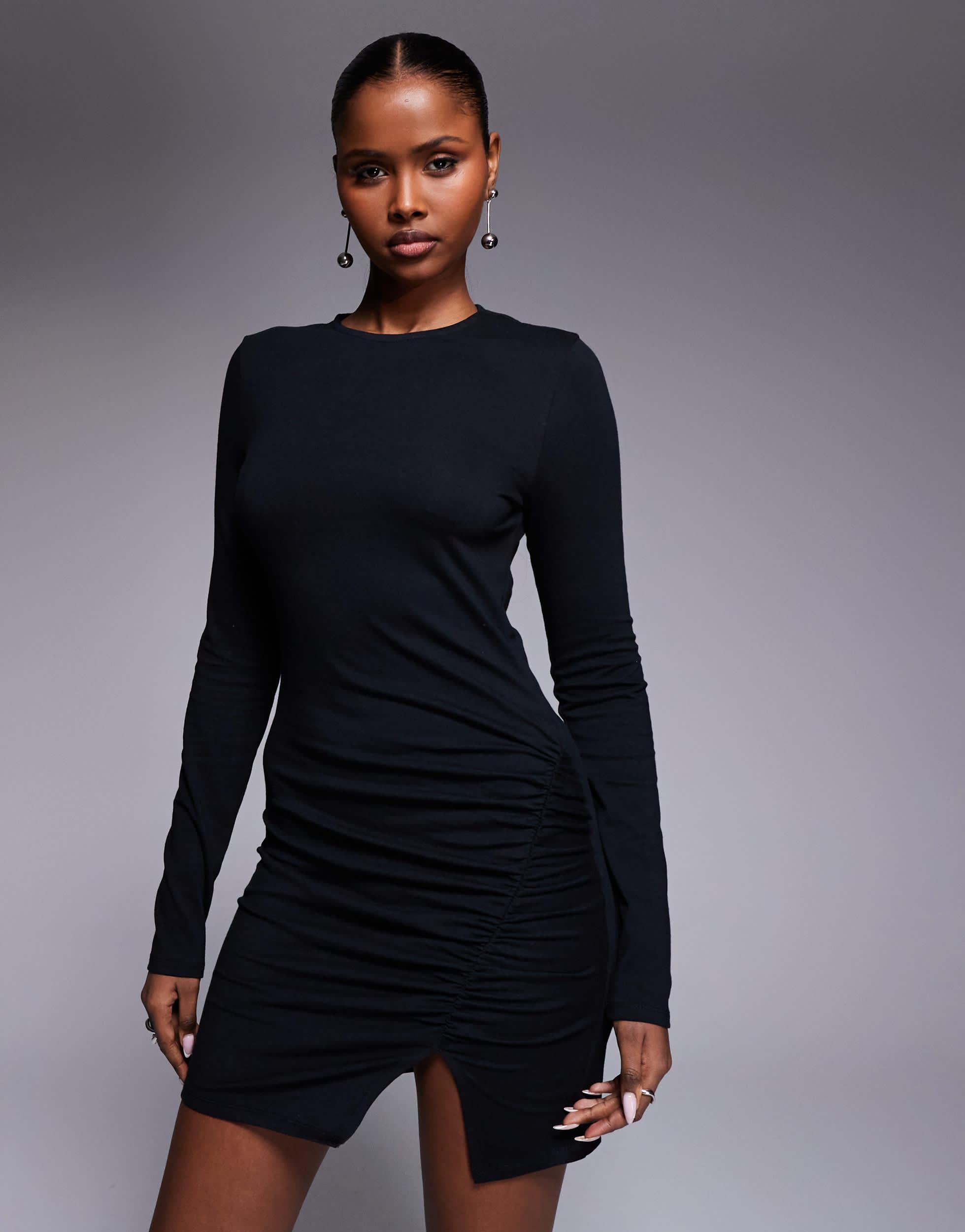 Robe Longue En Velours Noir & Other Stories - Taille 10 - Fente Côté, Manches Cape, Col Bateau - Occasion Très Bon état