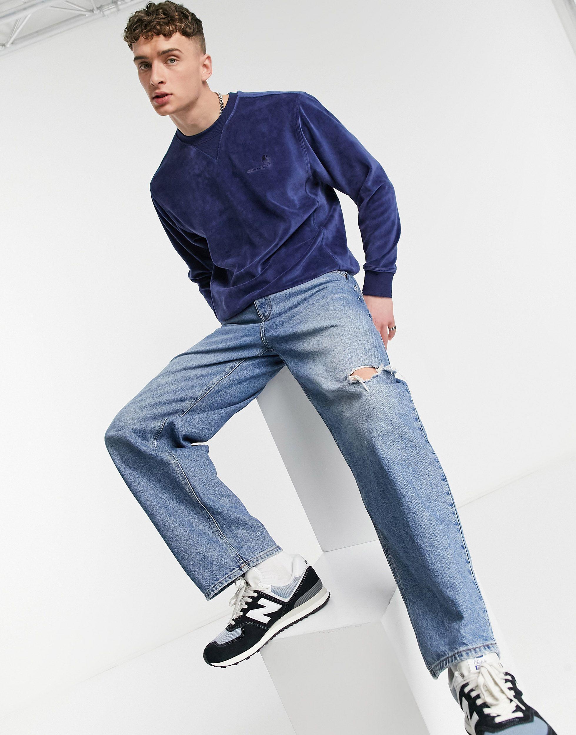 Carhartt WIP United Script Velour Sweatshirt in Blue for Men Lyst UK