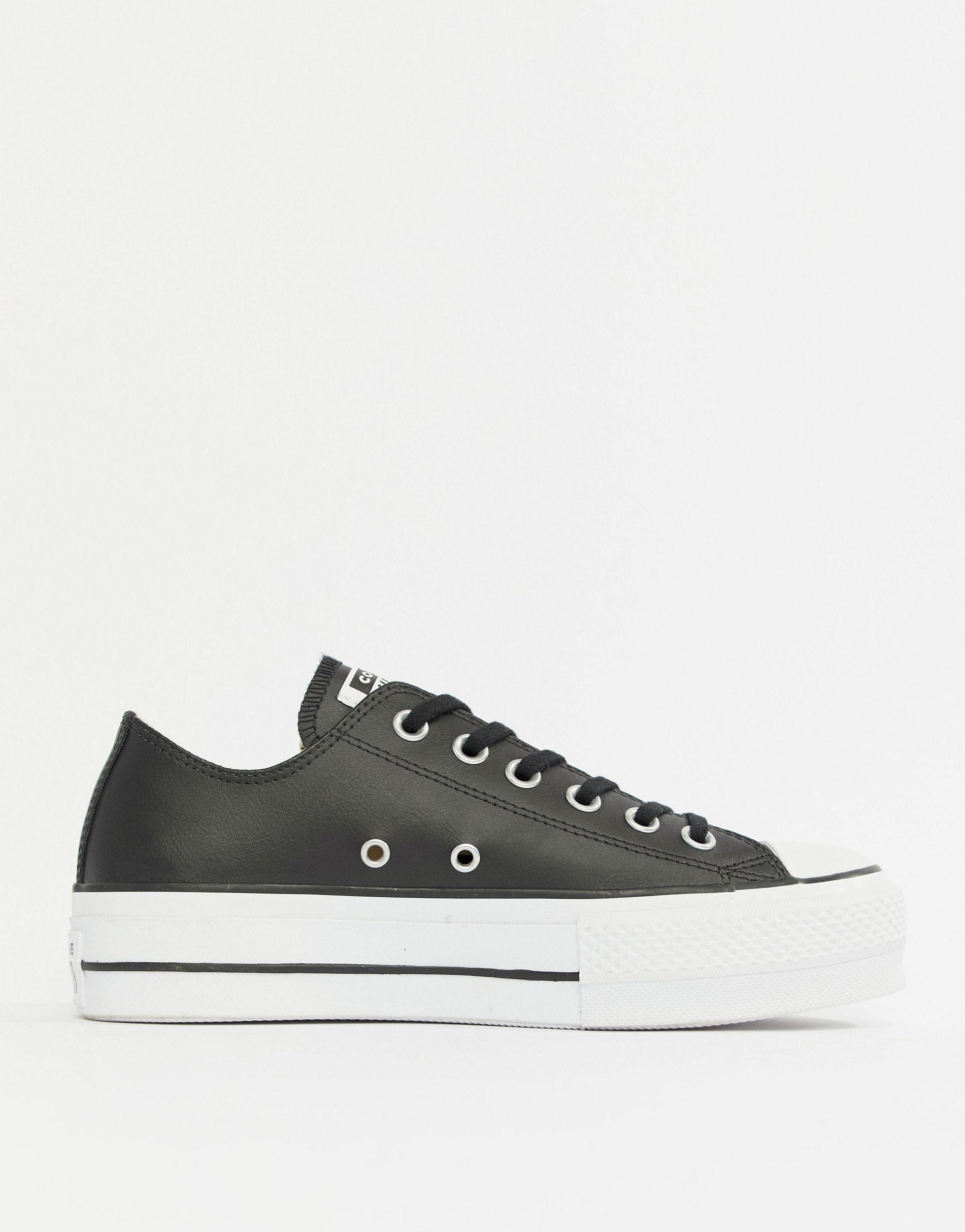 Converse Chuck Taylor All Star Leather Platform Low Trainers in Black | Lyst