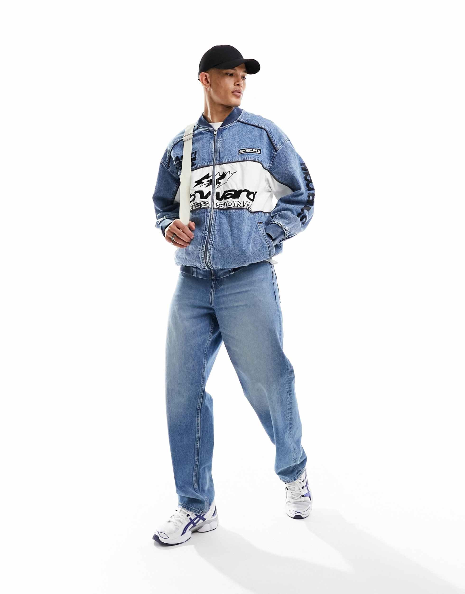 Bershka Motocross Denim Bomber Jacket in Blue for Men Lyst